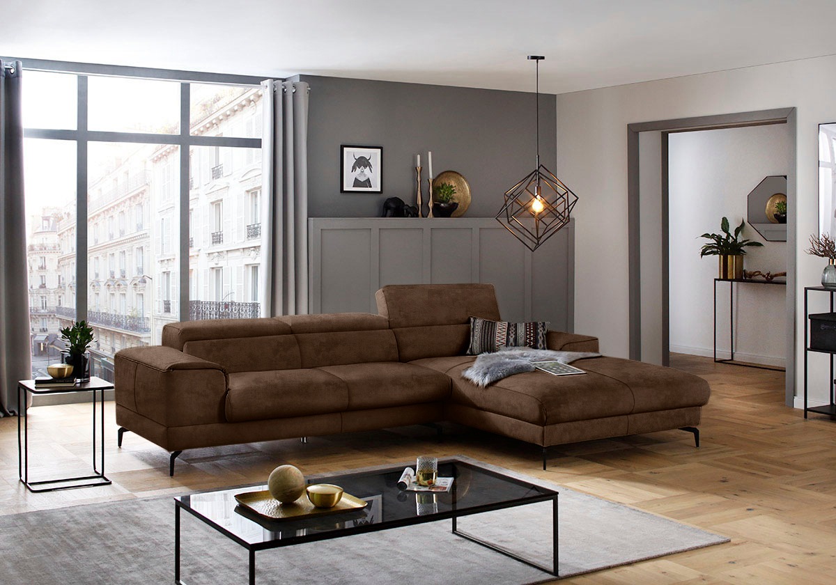 W.SCHILLIG Ecksofa »piedroo, Designsofa mit tollem Sitzkomfort, L-Form«, Kopfteilverstellung, wahlweise mit Sitztiefenverstellung, Breite 303cm