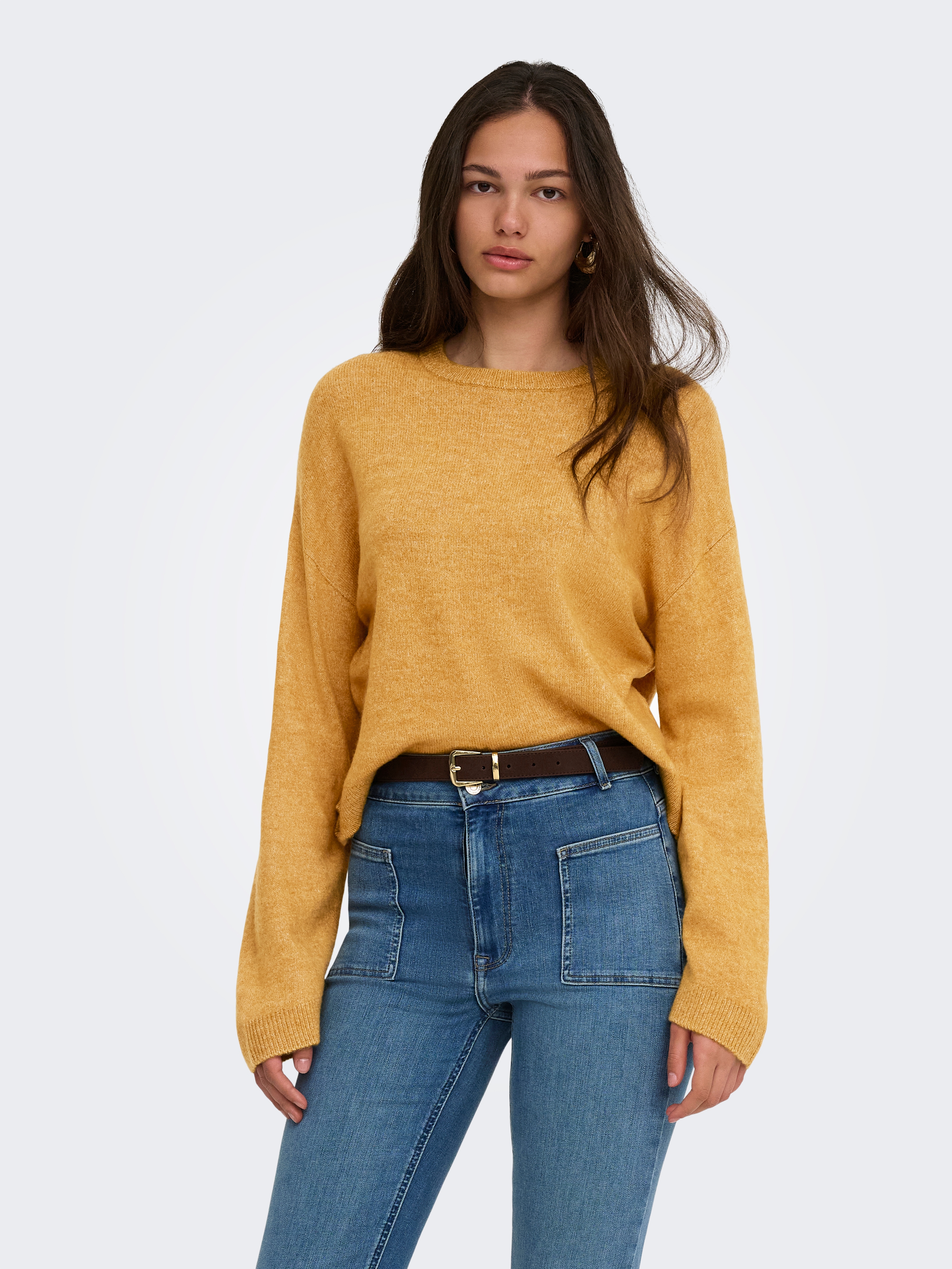 ONLY Rundhalspullover "ONLSIMONI L/S O-NECK PULLOVER KNT NOOS" Materialmix, regular fit
