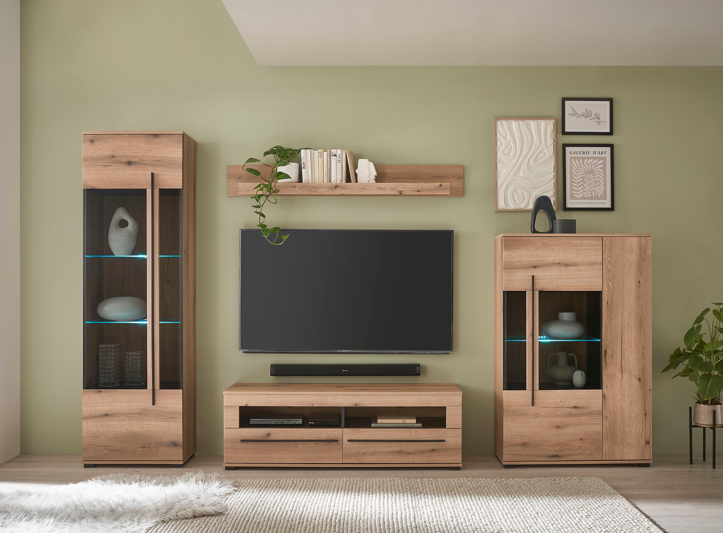 Home affaire Wohnwand "Cantara, moderne Anbauwand, Wohnzimmer-Set, in Eiche günstig online kaufen