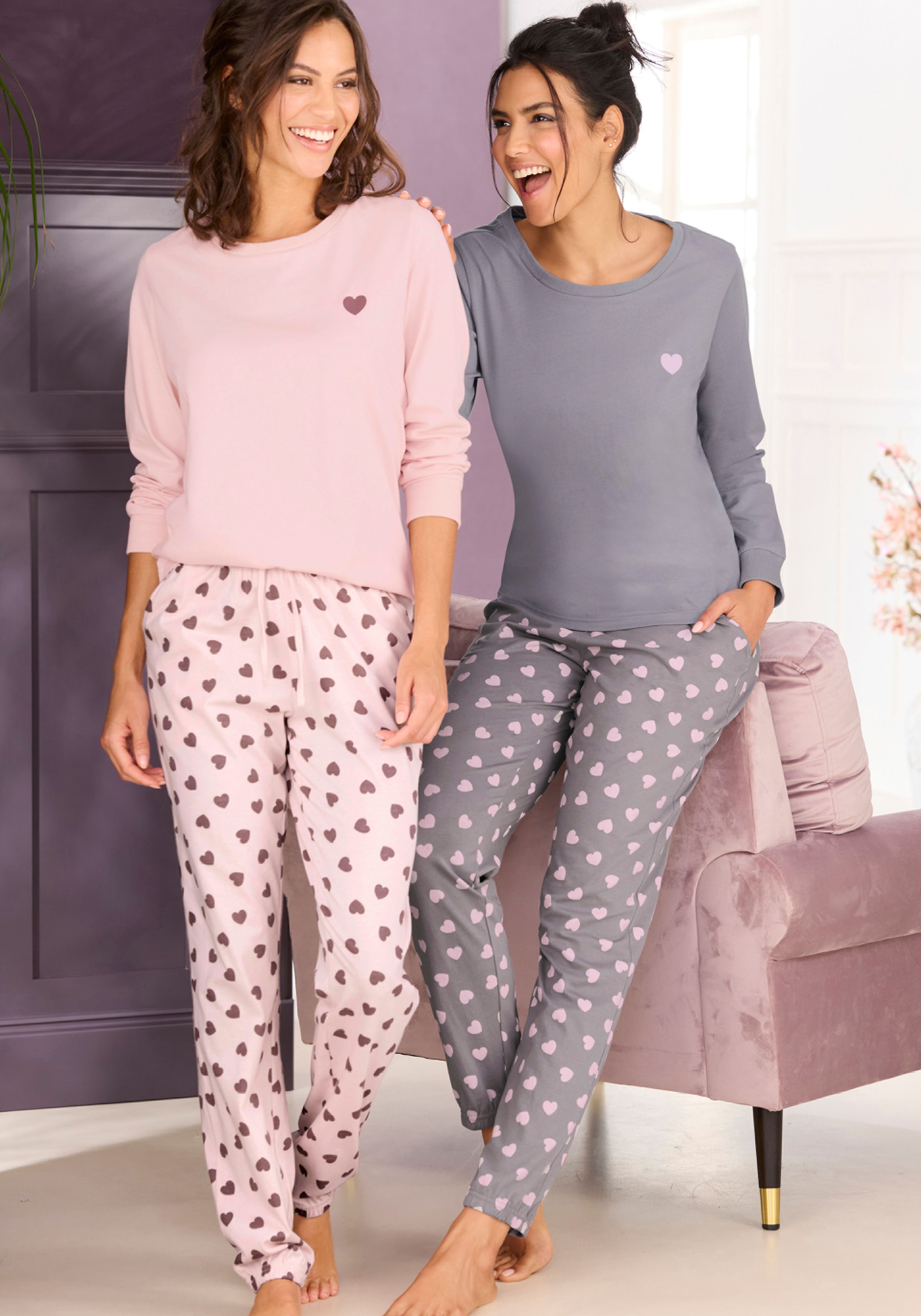 Vivance Dreams Pyjama, (Spar-Set, 4 tlg.), mit süßem Herzmuster