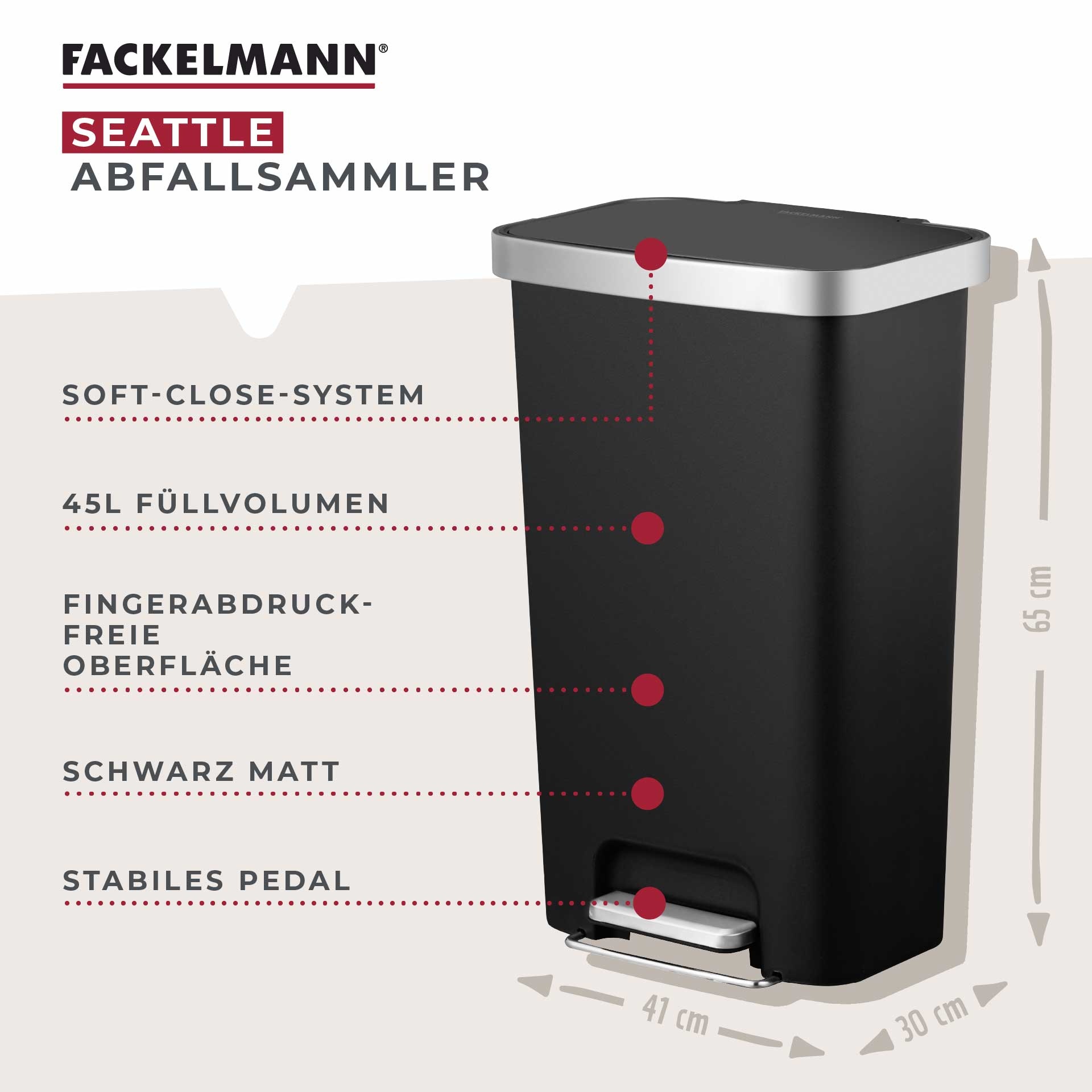 FACKELMANN Mülleimer "SEATTLE, Pedal-Abfalleimer 45L" 1 Behälter stilvoller günstig online kaufen