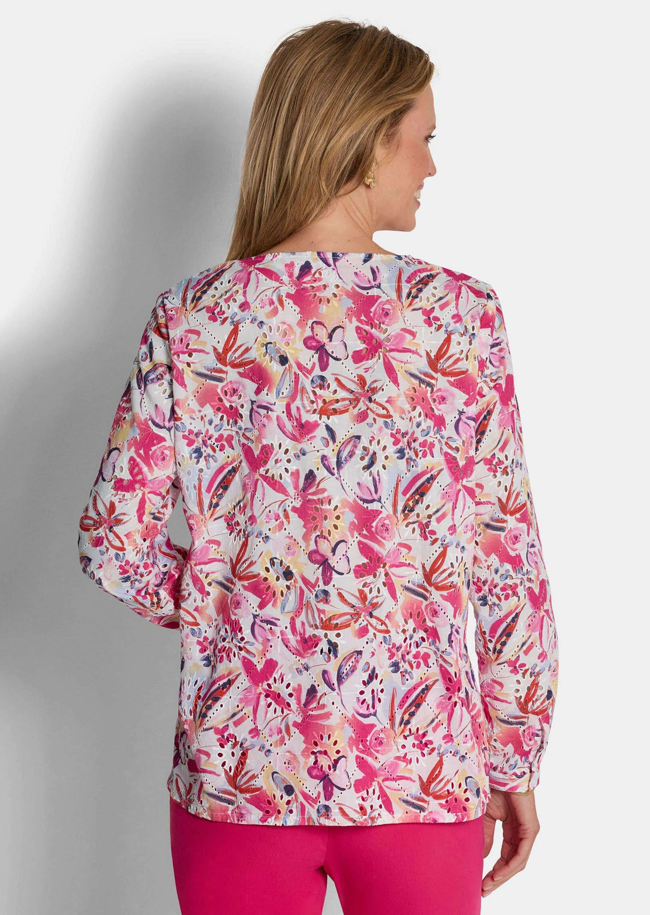 GOLDNER Kurzarmbluse »Kurzgröße Spitzenbluse aus reiner Baumwolle«