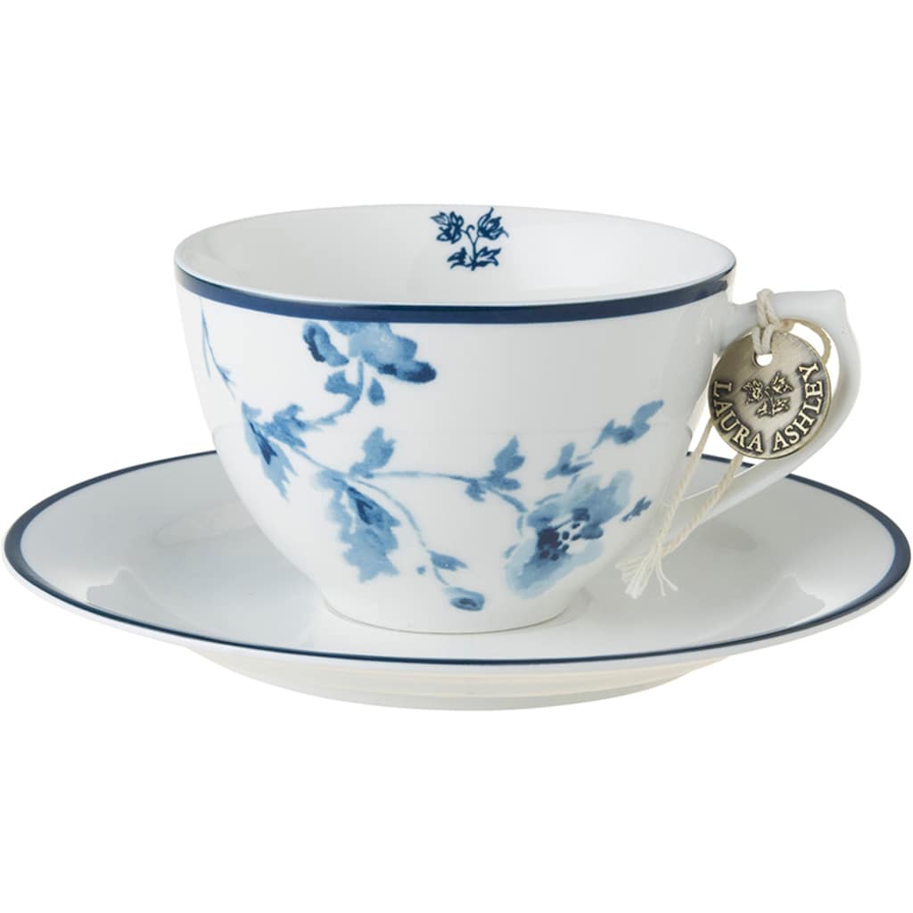 LAURA ASHLEY BLUEPRINT COLLECTABLES Cappuccinotasse »Mix Designs China Rose, Sweet Allysum, Floris, Candy Stripe«, (Set, 8 tlg., 4 Cappuccinotassen und 4 Unterteller)