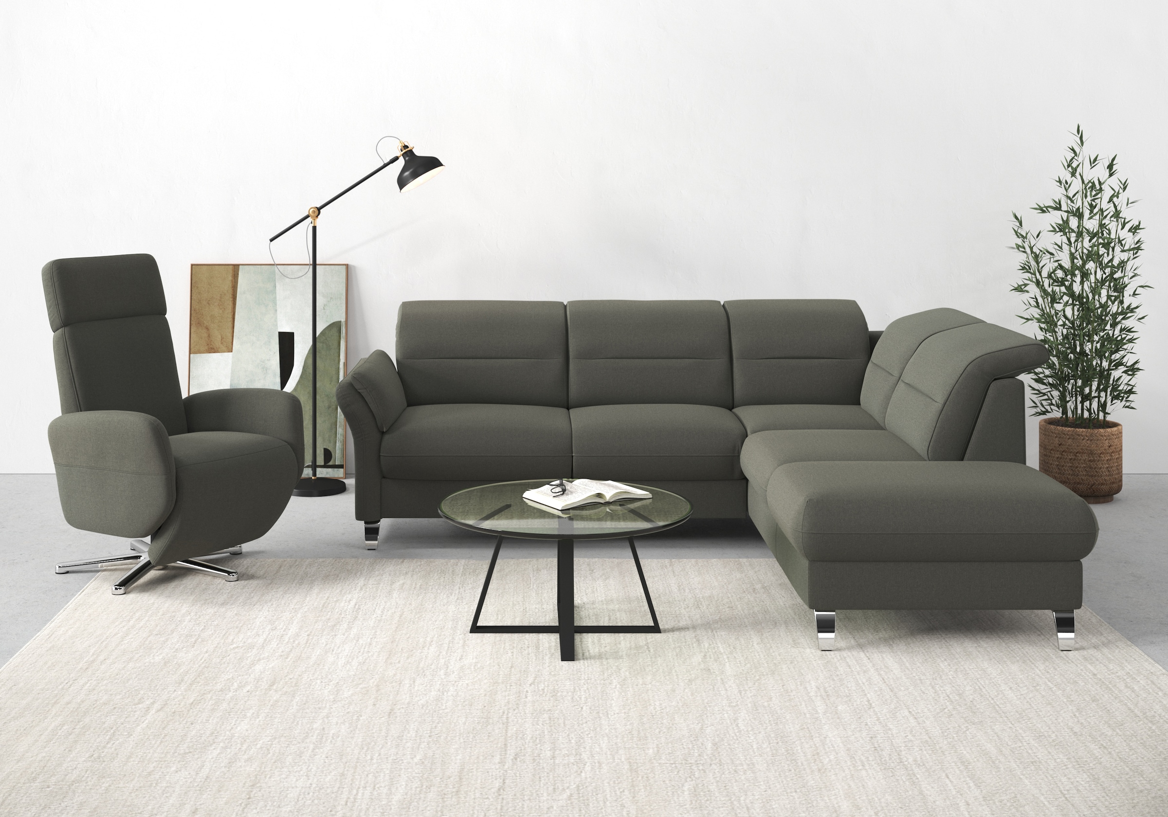 sit&more Ecksofa "Grenoble L-Form mit Federkern" wahlweise mit Schlaffunktion, Bettkasten, Arm- und Kopfteilverstellung