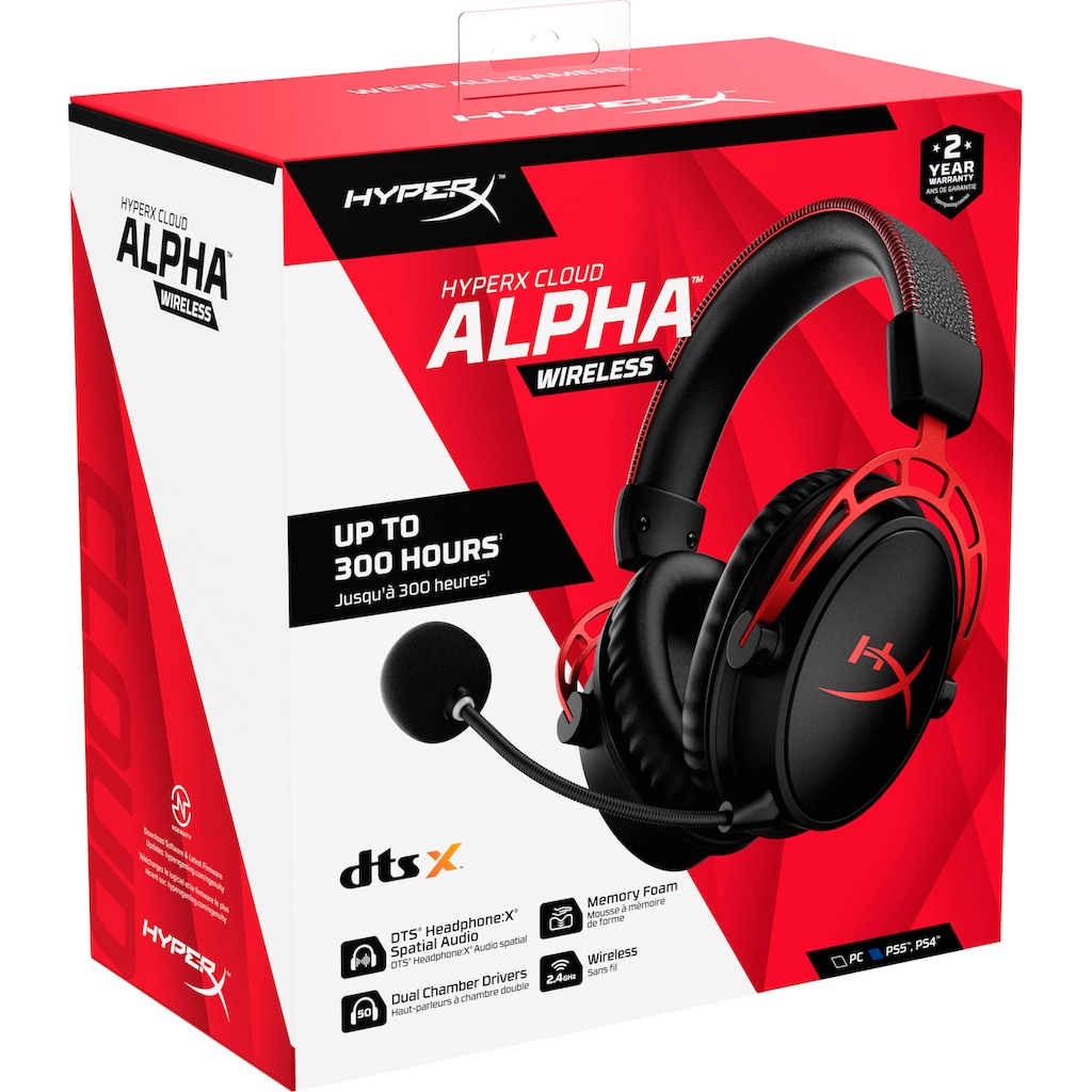 HyperX Gaming-Headset »Cloud Alpha Wireless«, LED Ladestandsanzeige-Rauschunterdrückung-Mikrofon abnehmbar