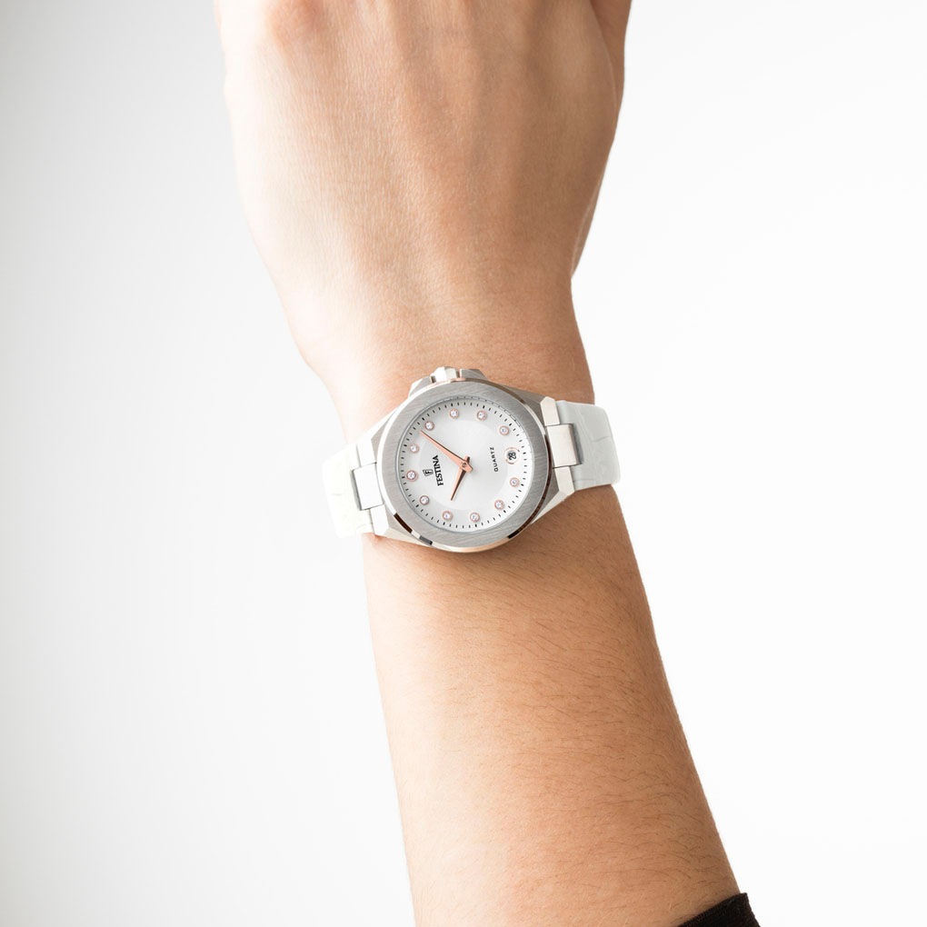 Festina Quarzuhr »Mademoiselle«, Armbanduhr, Damenuhr, Lederarmband, analog, Tag, Zirkonia (synth.)