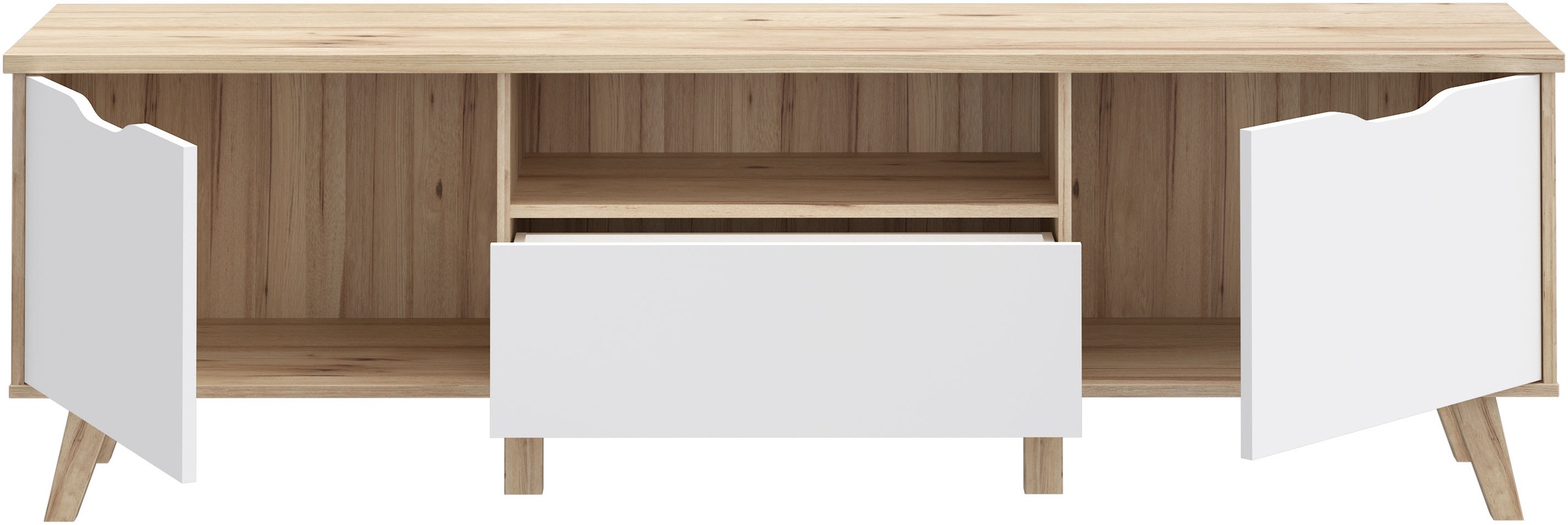 FORTE Lowboard »Vankka TV-Bank, TV-Board groß«, (B/H/T 179,1/54,3/41,7 cm), TV-Teil, ca. 180 cm breit, viel Stauraum, Echtholzbeine