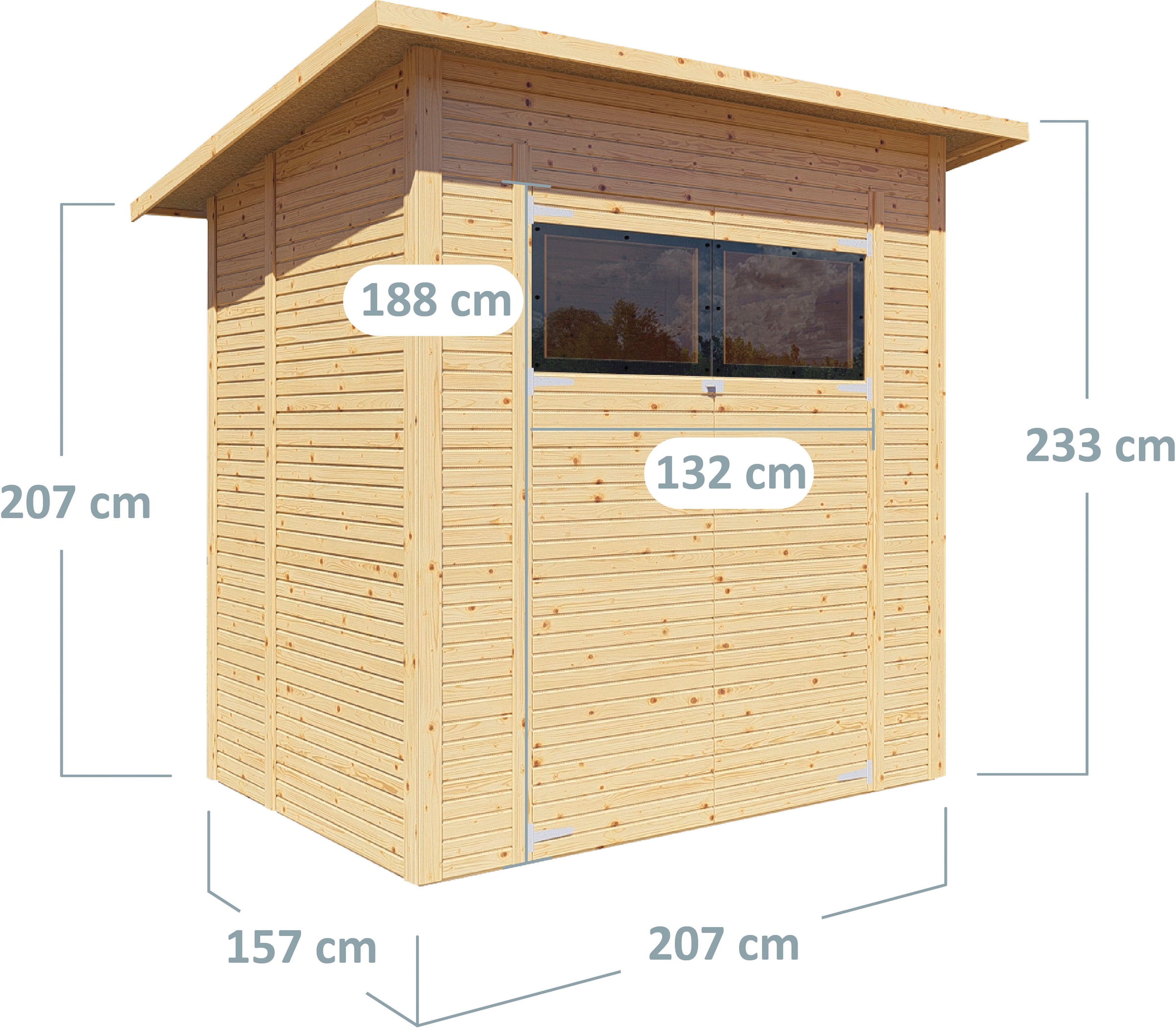 BERTILO Gartenhaus »Pent Modern 2 naturbelassen«, mit hohen Seitenwänden und einer 1,88 m hohen Doppeltür