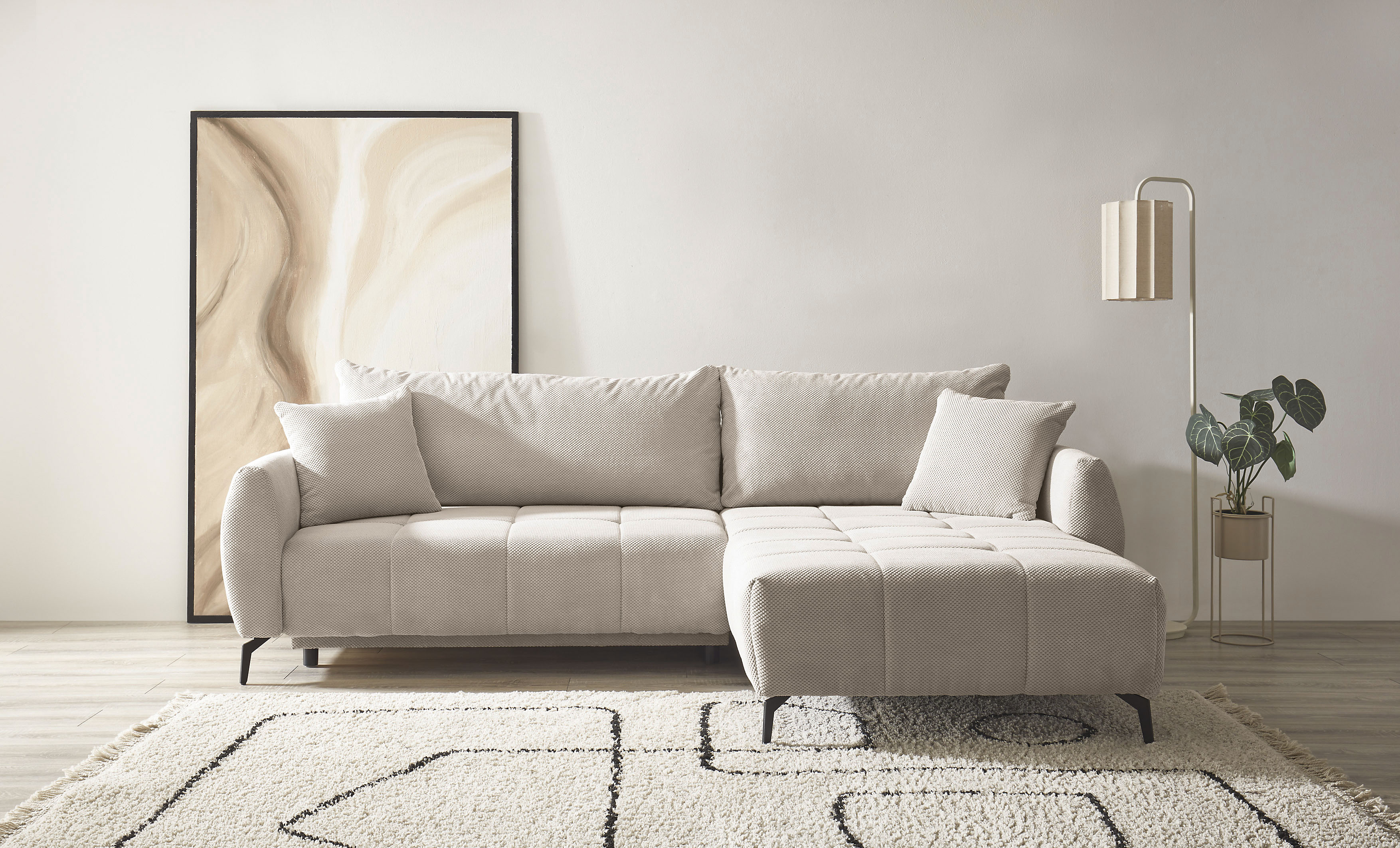 OTTO home Ecksofa "JINNIE Webstoff, L-Form, Polsterecke m. Schlaffunktion" Recamiere links/rechts montierbar, als Webstoff oder Chenille-Stoff