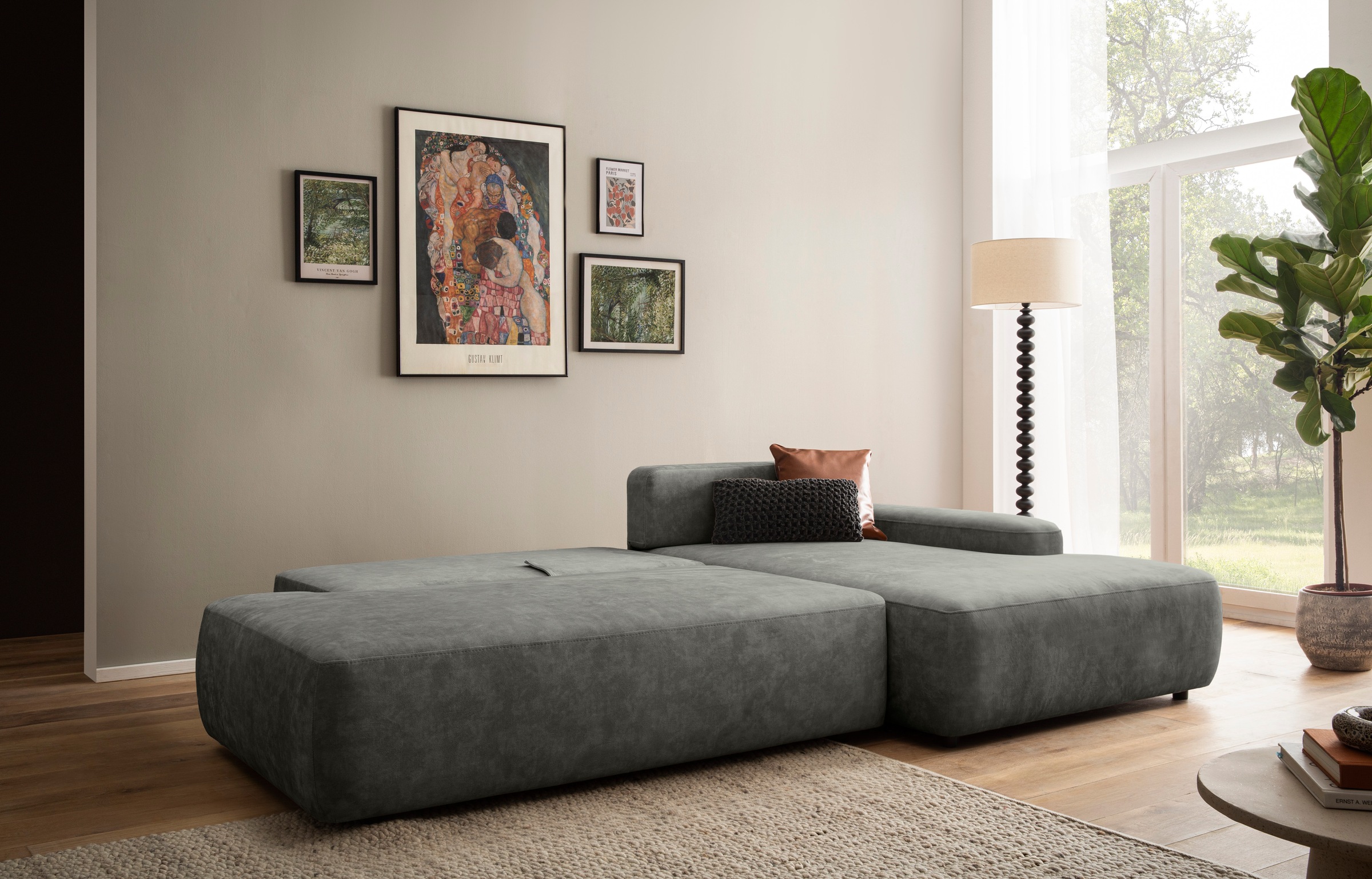 INOSIGN Ecksofa »TORGE, Schlafsofa Cord, Samtvelours u. Strukur fein, Couch in L-Form«, Schlaffunktion und Bettkasten, Liegefläche: 210x125 cm, neues Design