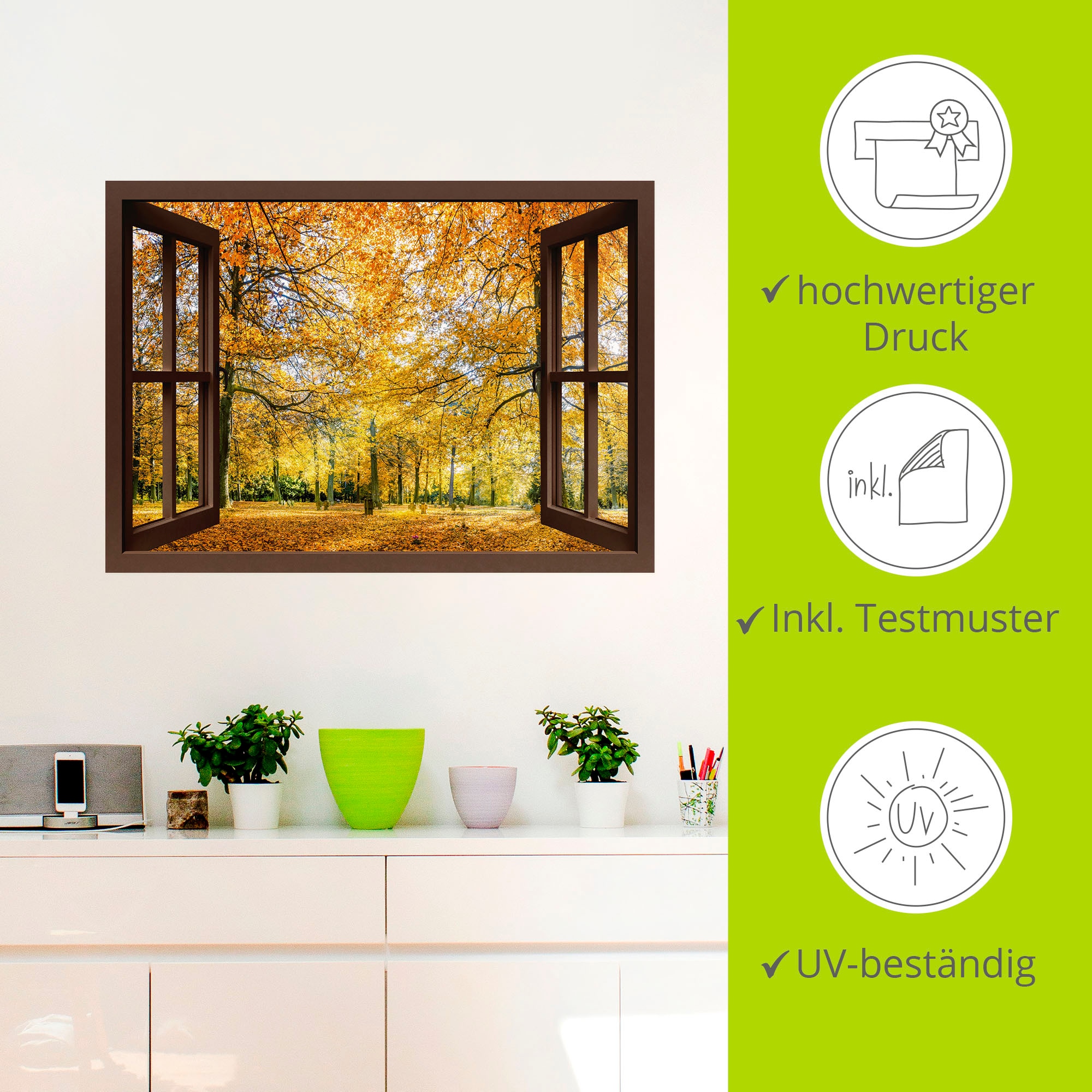 Artland Wandbild »Fensterblick - Herbstwald Panorama«, Fensterblick, (1 St.), als Leinwandbild, Poster, Wandaufkleber in verschied. Größen