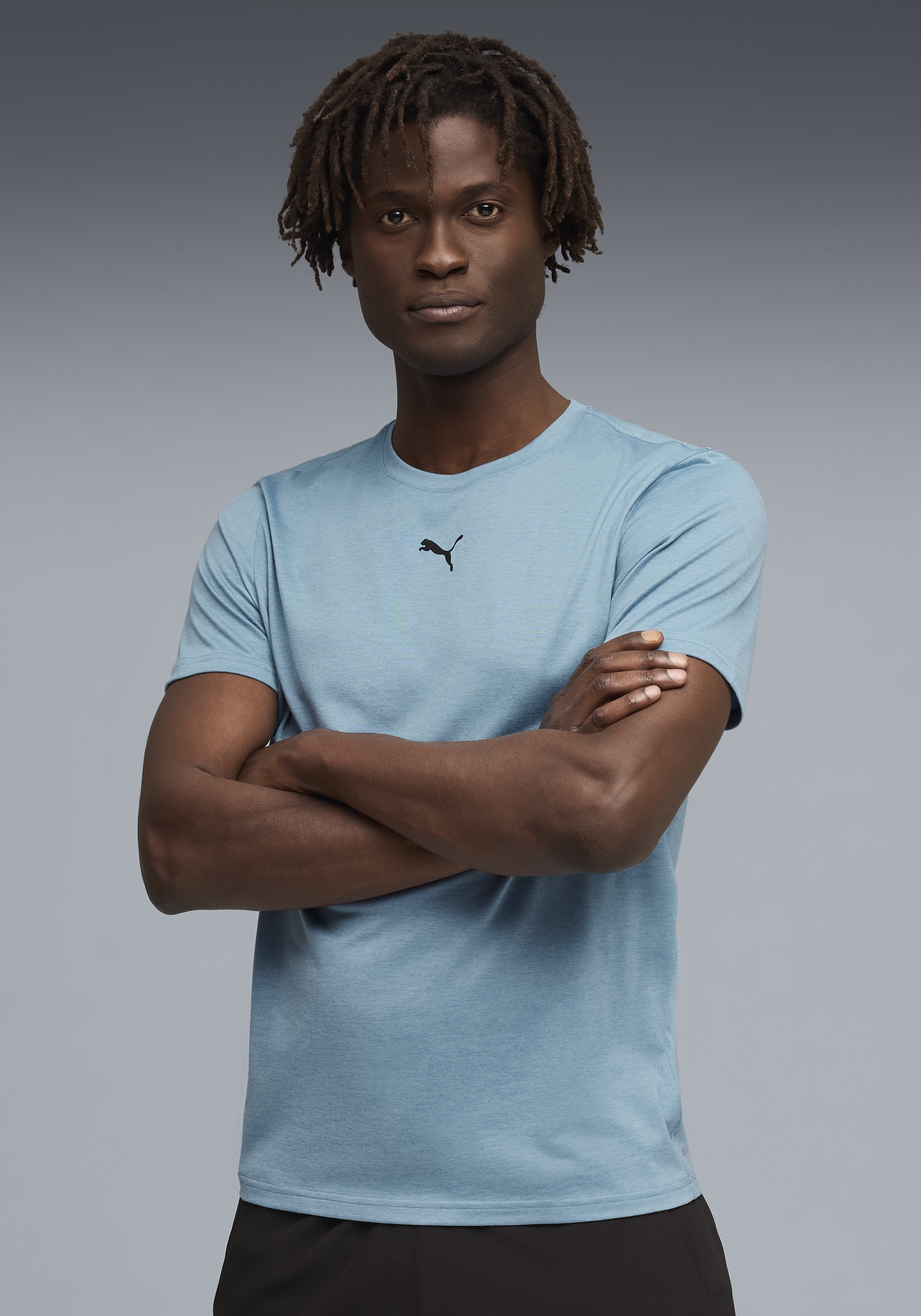 PUMA Trainingsshirt "M TAD ESSENTIALS HEATHER CAT TEE (CF SMALL CAT)" Basic-T-Shirt, Kurzarm, für Sportmode