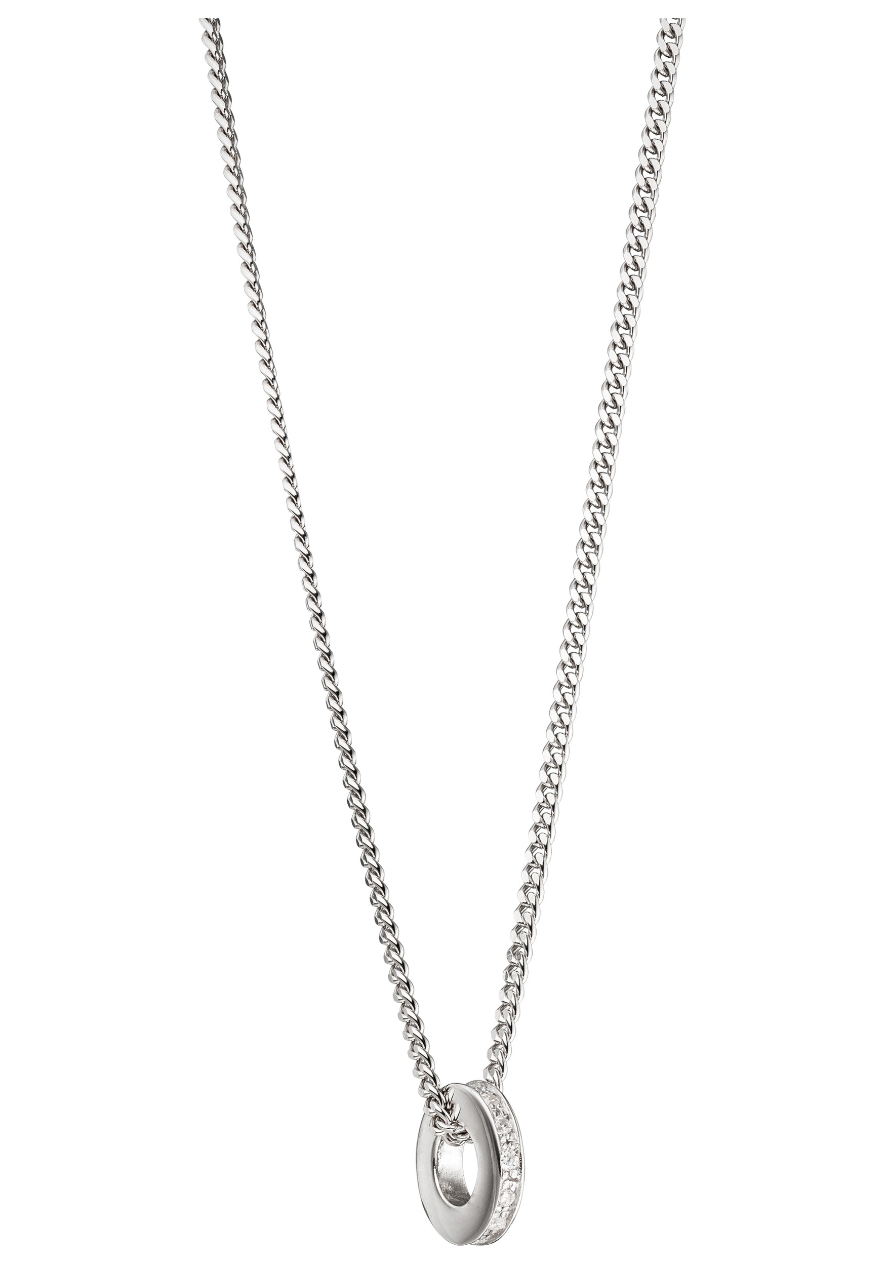 Runder Anhänger JOBO "Kleine Scheibe 9 mm", silber 925, weiß, Schmuckanhänger, Damen, Silber 925 (Sterlingsilber), 925 Silber rhodiniert mit Zirkonia rundum 2