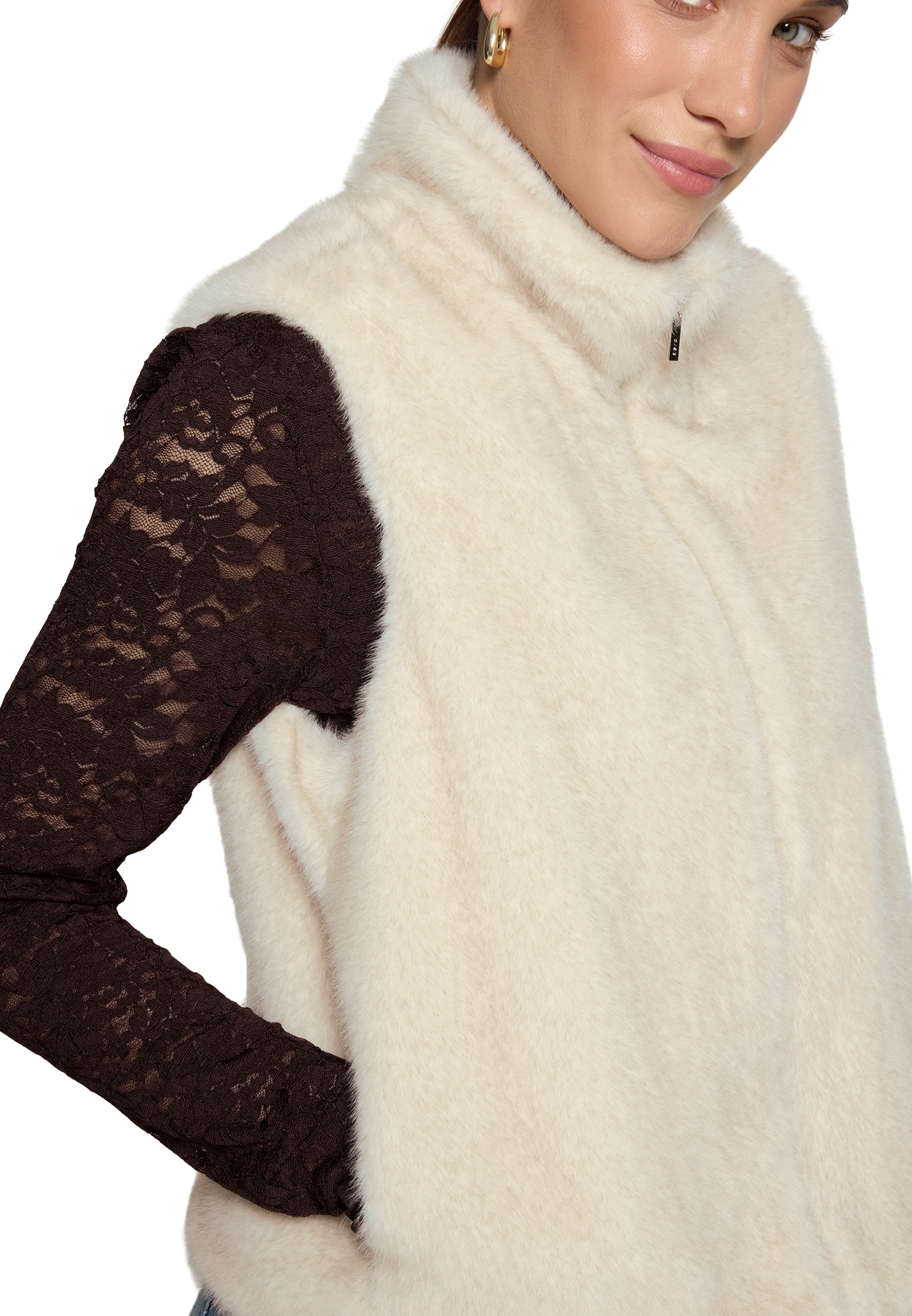 Zero Plüschweste »Damen Fur-Weste mit hohem Kragen« Material