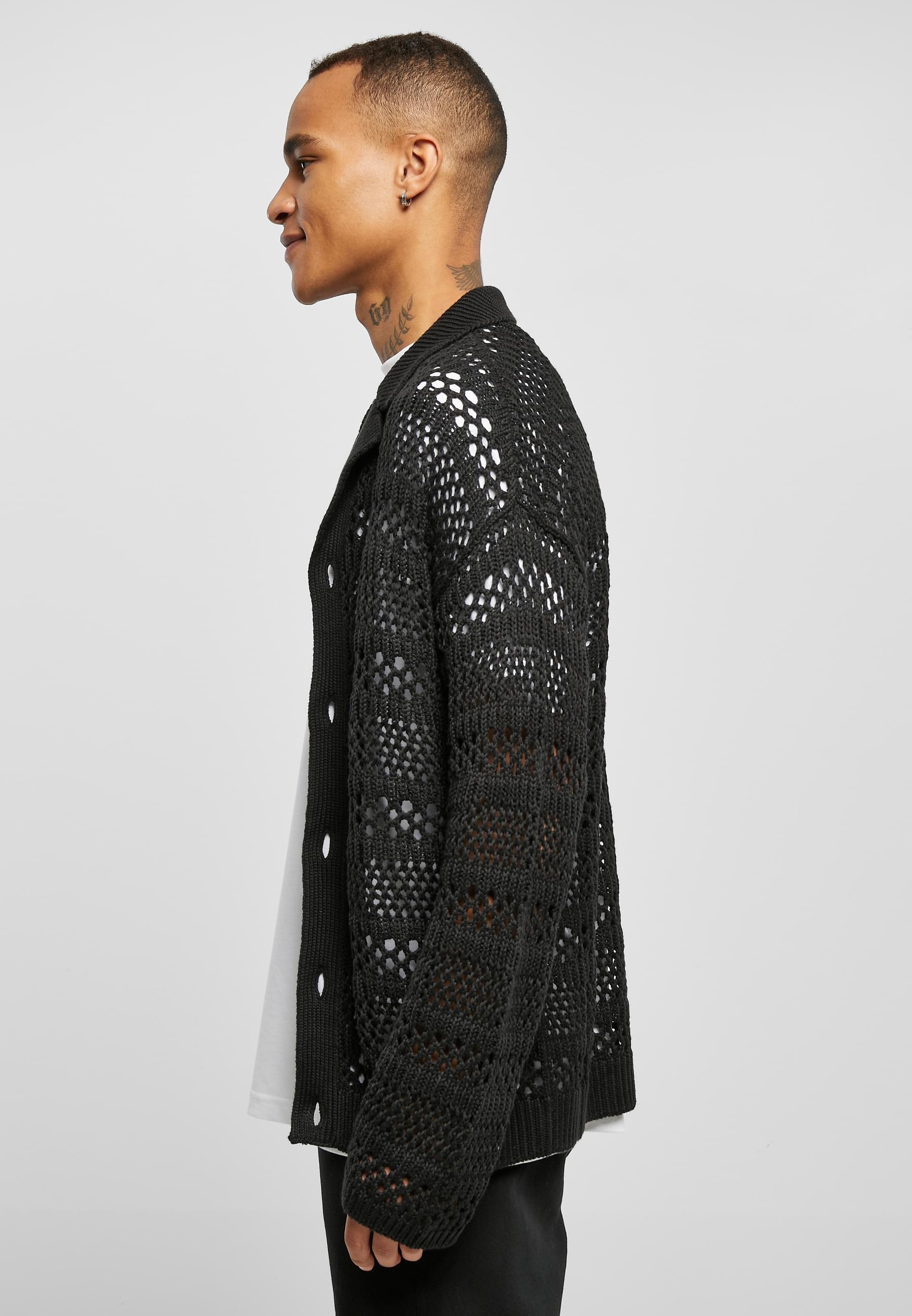 URBAN CLASSICS Strickfleecejacke »Urban Classics Herren Crocheted Cardigan«, (1 St.), ohne Kapuze