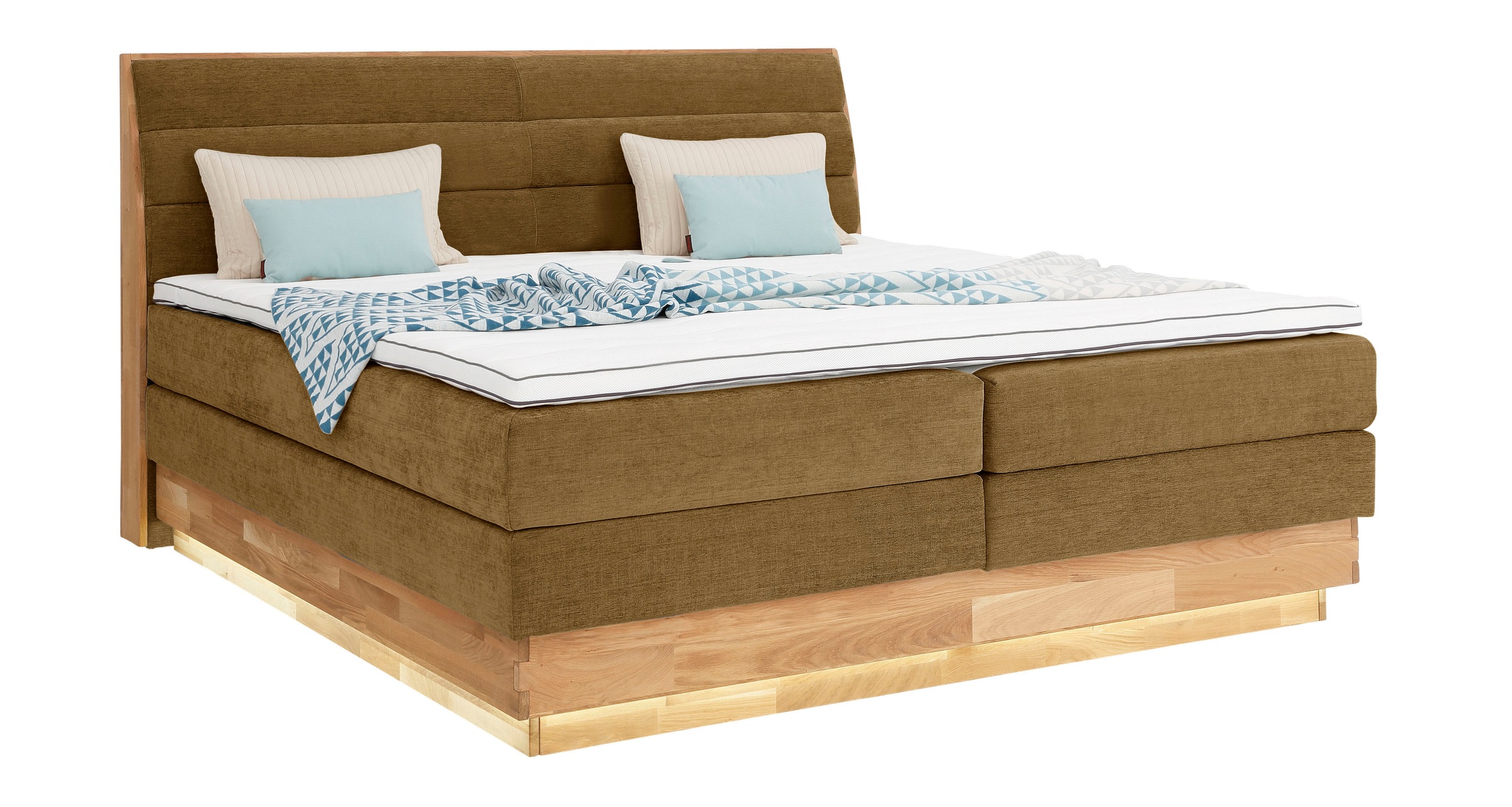 OTTO products Boxspringbett, LED-Beleuchtung, mit zertifizierten, recycelten Bezugsstoffen