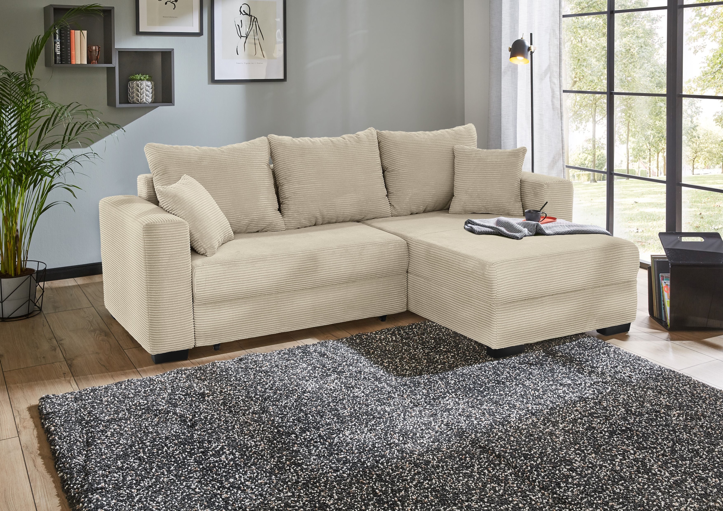 Jockenhöfer Gruppe Ecksofa "Ecksofa Elmau, Größe Ottomane: L, B:235cm" mit Schlaffunktion, Bettkasten & 2 Zierkissen
