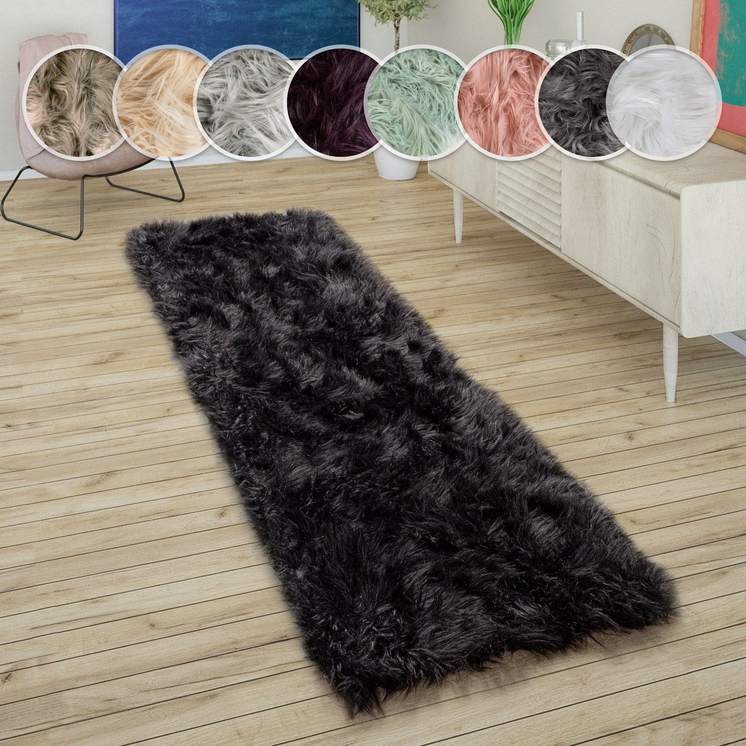 Paco Home Hochflor-Läufer »Playa 960« rechteckig 64 mm Höhe Läufer, Kunstfell, Flokati-Optik, weich und flauschig, Uni-Farben