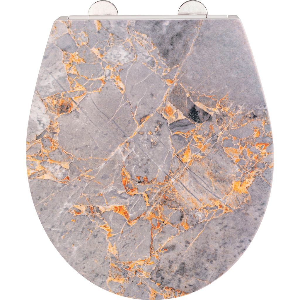 WENKO WC-Sitz »Grey Marble«, mit Relief, aus antibakteriellem Duroplast