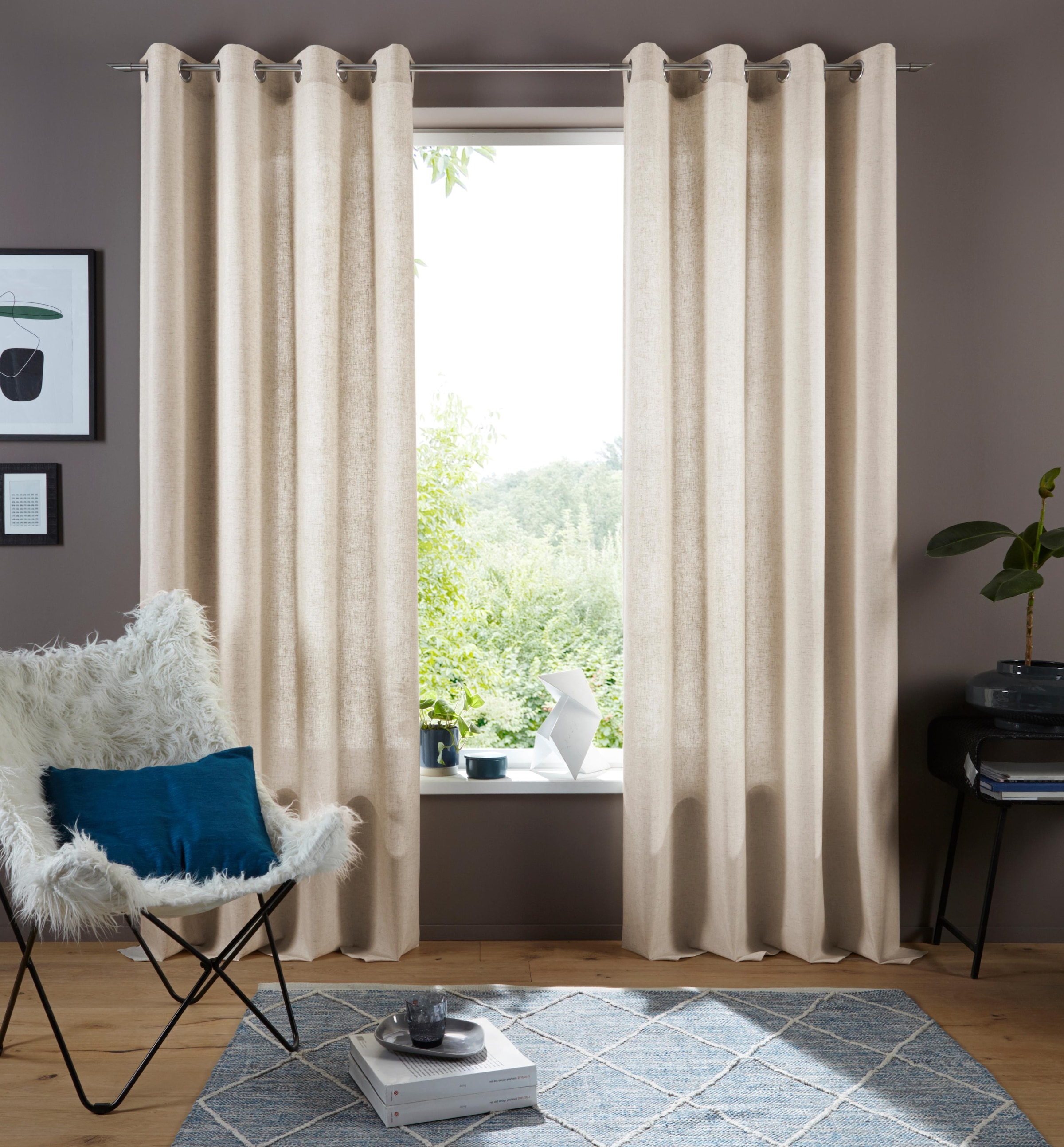 my home Gardine »Rudy«, Leinenlook, Polyester (1 St.), BAUR Halbtransparent, | bestellen