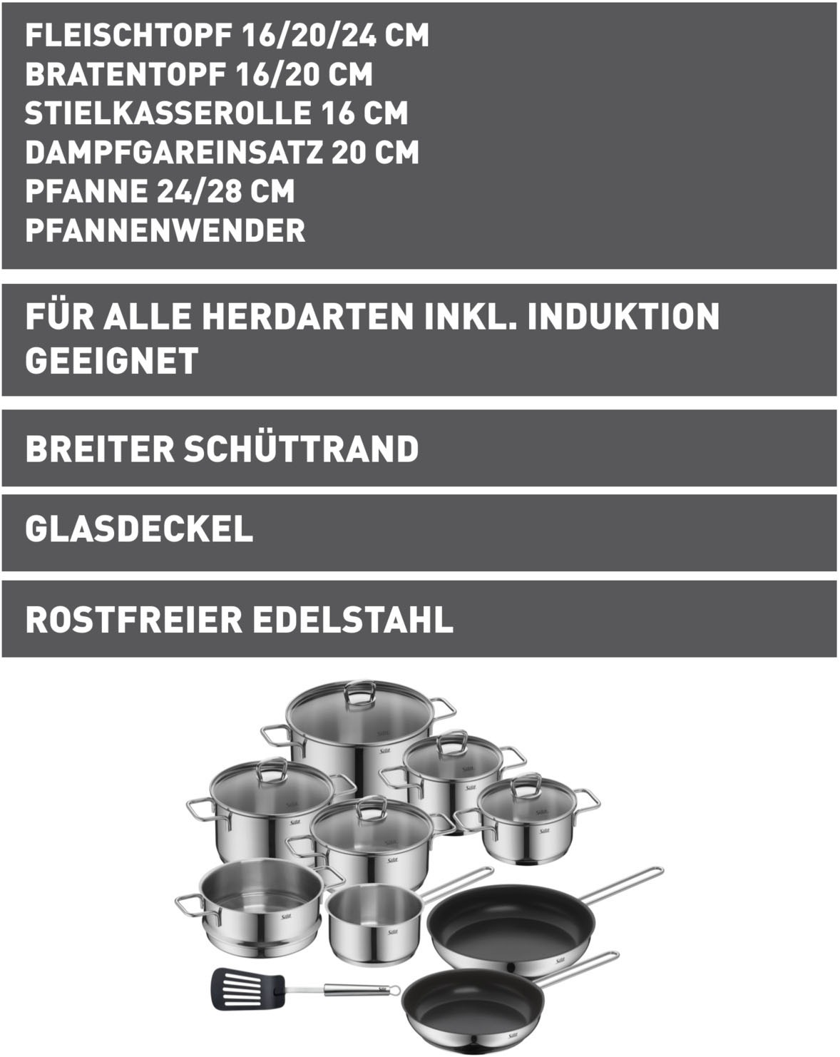 Silit Topf-Set "Alicante Induktion 10-teilig, Kochtopfset Induktion mit Gla günstig online kaufen