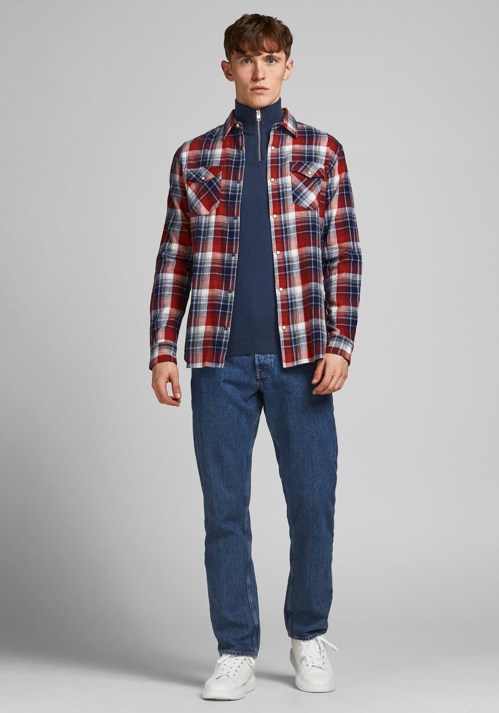 Jack & Jones Strickpullover »EMIL KNIT HALF ZIP«, mit kurzem Reißverschluss im Troyer-Look