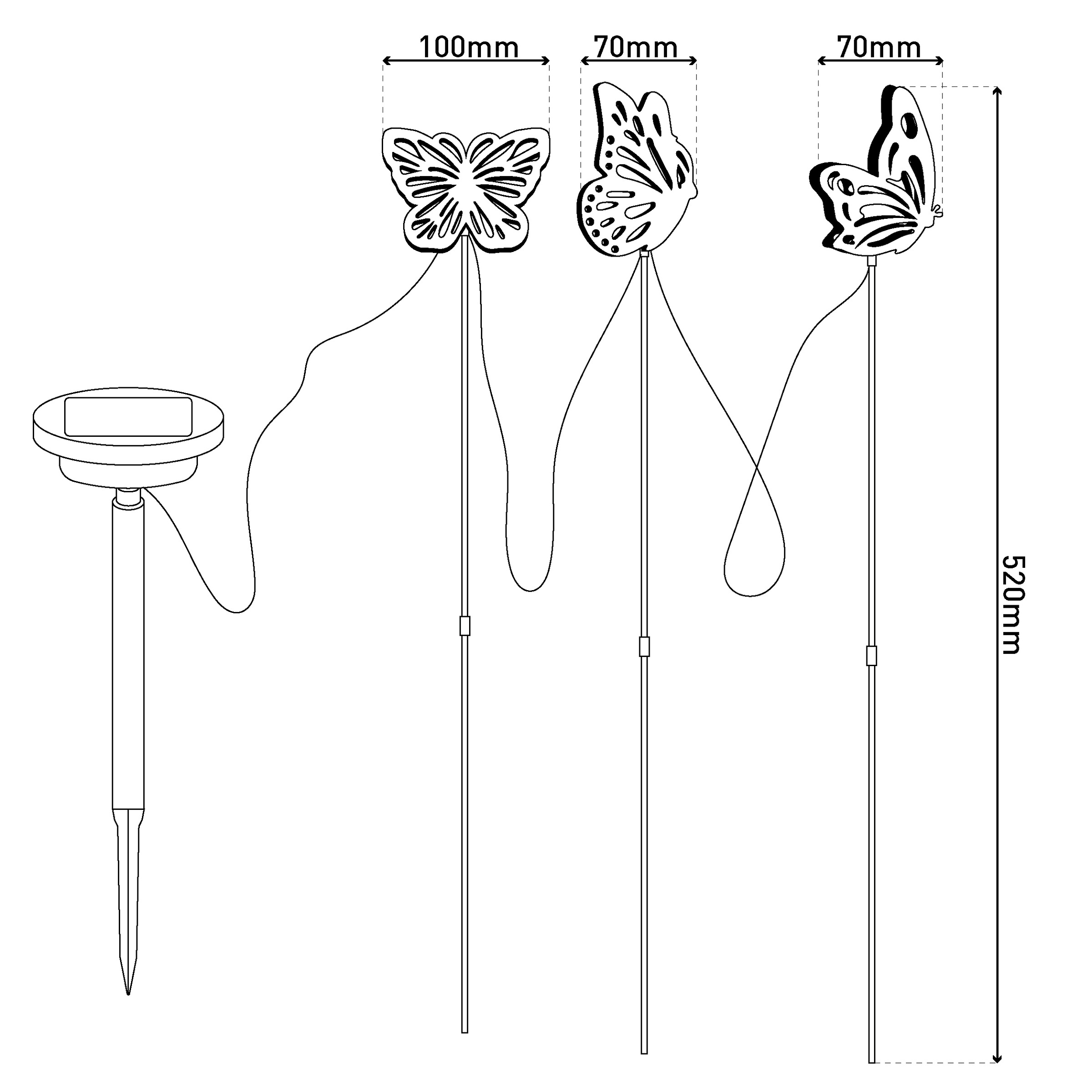 näve LED Solarleuchte »Butterfly« LED-Modul 1 Stk. Warmweiß 3tlg. Dekoleuchte Schmetterling, braun, Lichtfarbe warmweiß,  H: 52cm