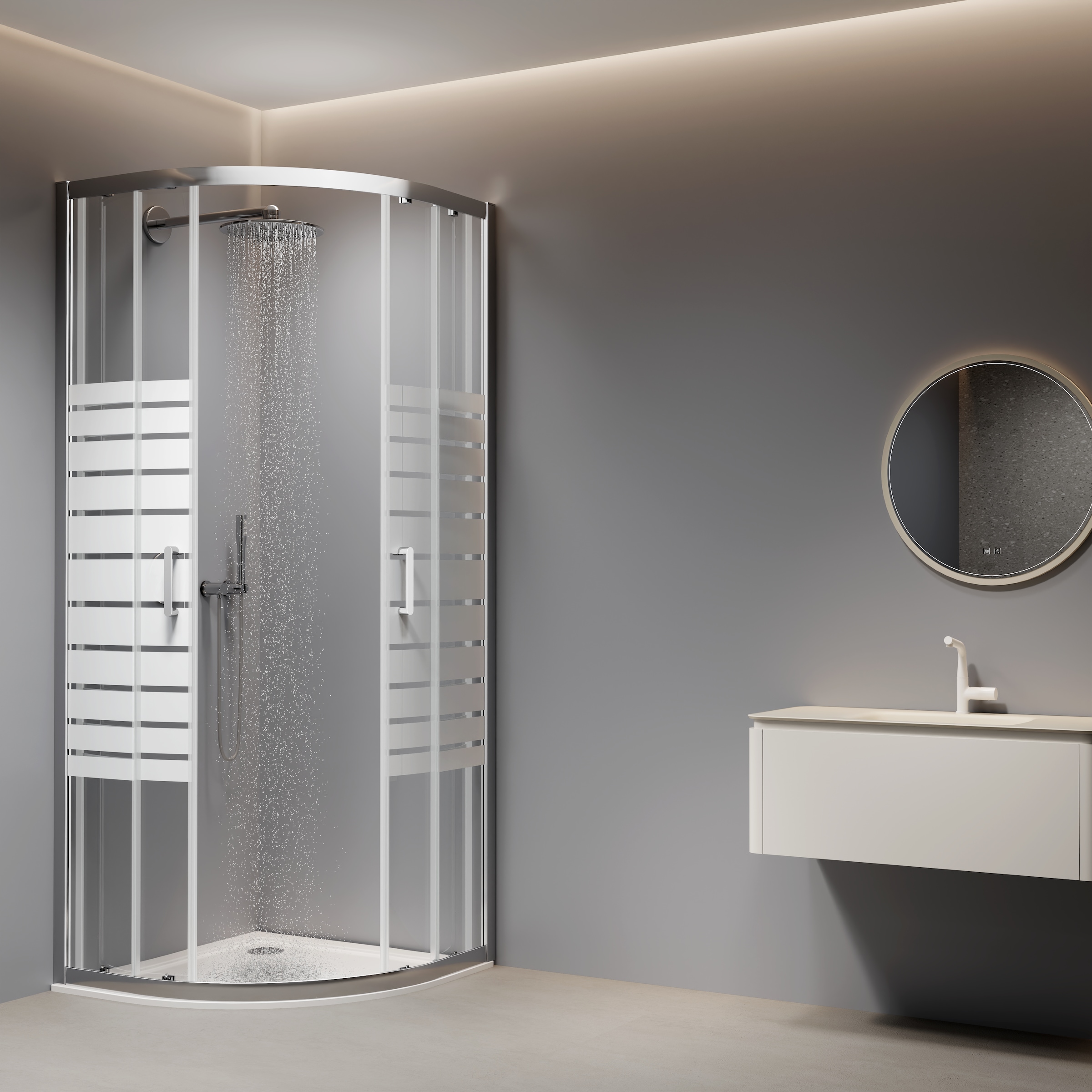 welltime Runddusche "New Trento mit Streifendekor" Extrahohe 195cm, 6mm ESG, verbessertes Rollensystem, Streifendekor
