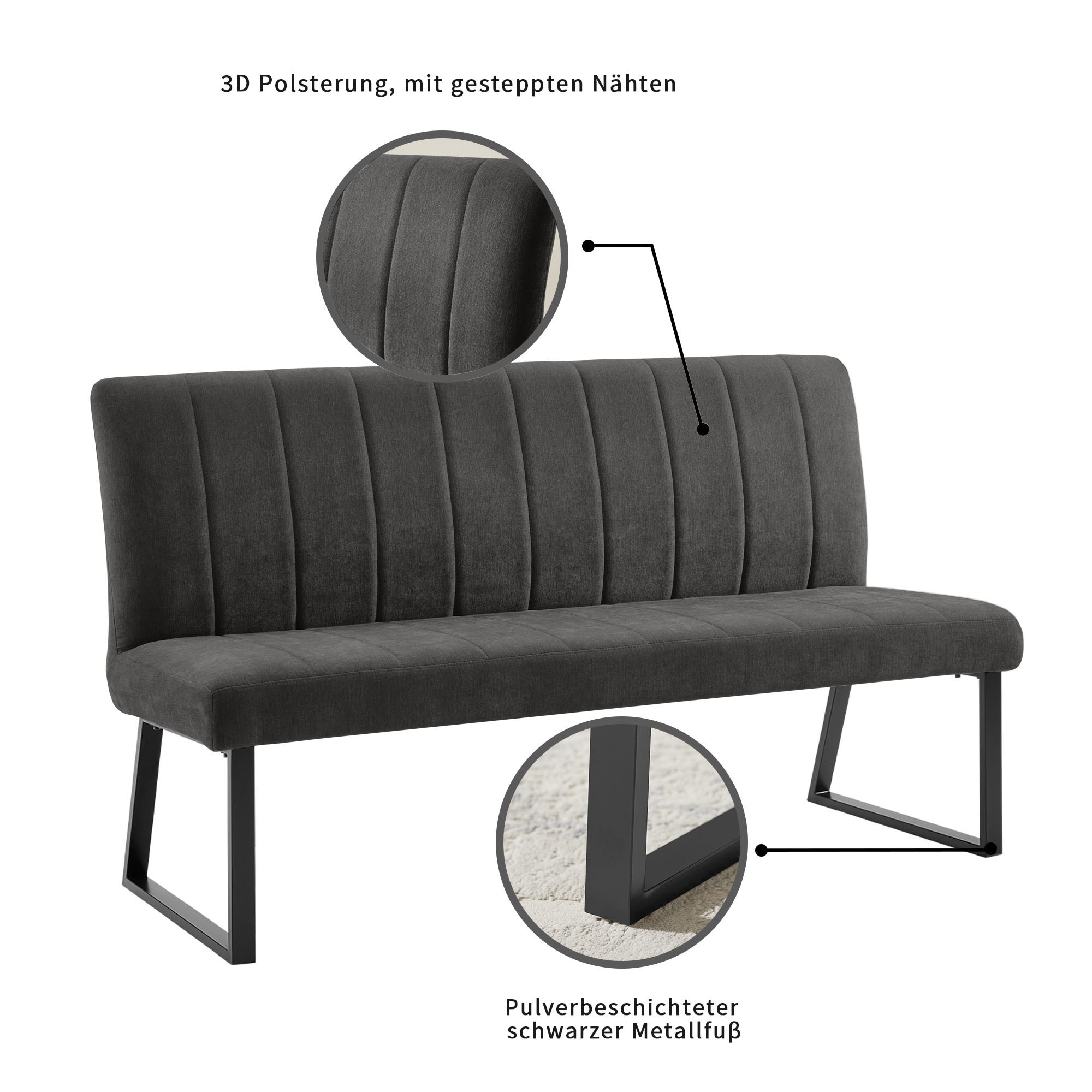OTTO home Bank »Hennia« weicher Chenillebezug, dekorative Steppung, schwarzes Metallgestell