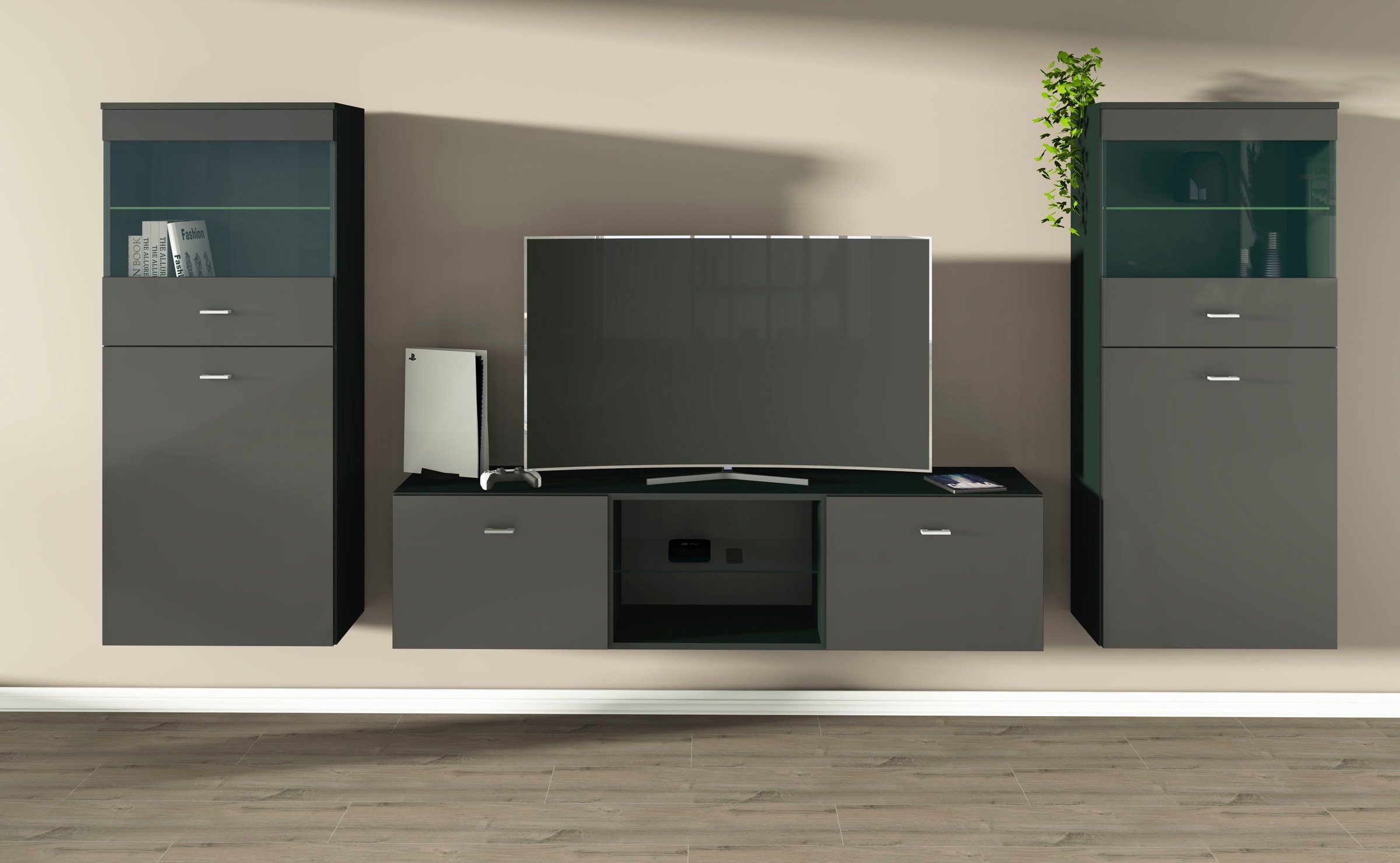 borchardt Möbel Wohnwand "Scala, moderne Mediawand mit Vitrinen und Lowboar günstig online kaufen