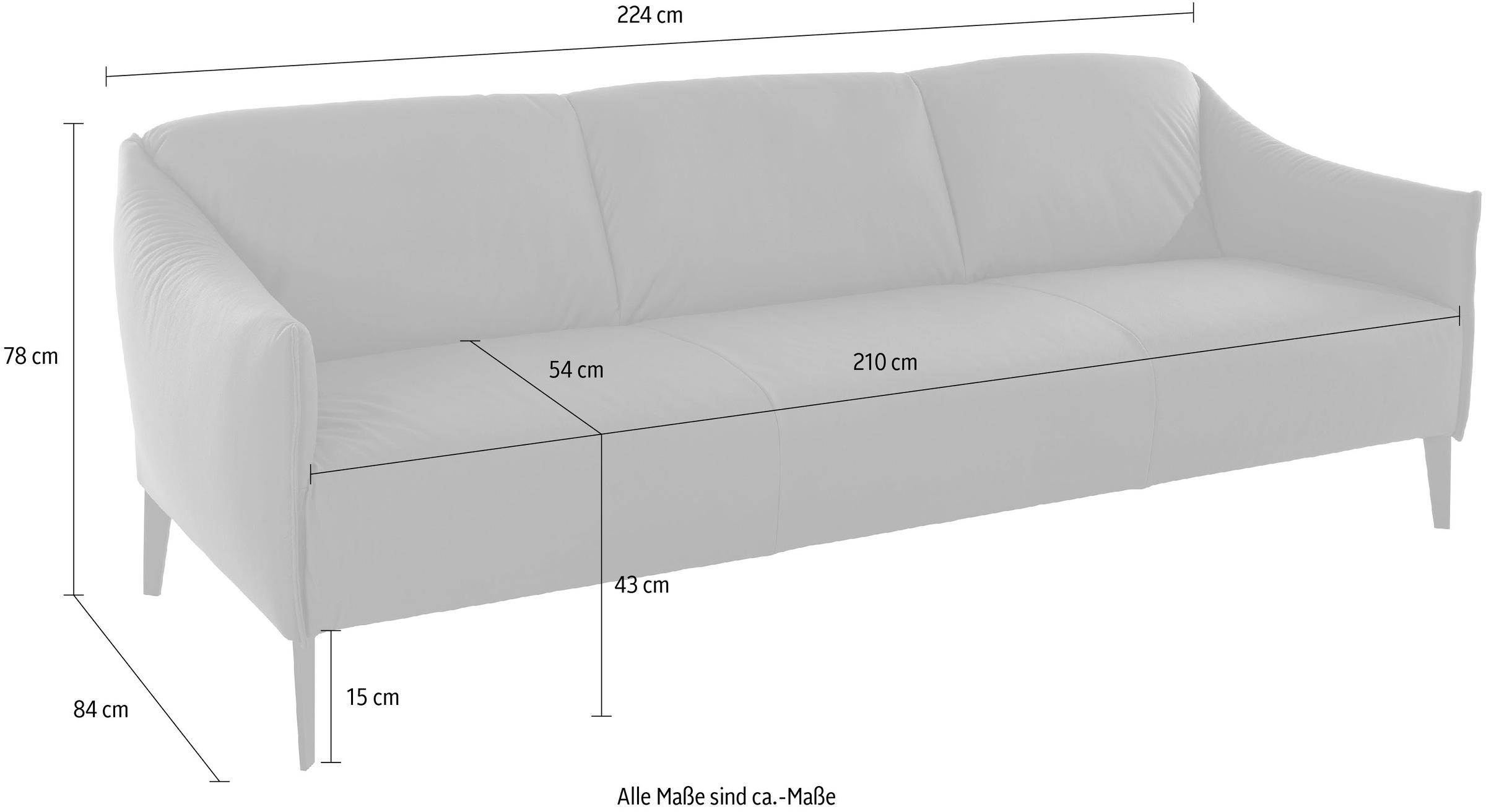 W.SCHILLIG 3-Sitzer »sally«, mit Metallfüßen in Silber matt, Breite 224 cm