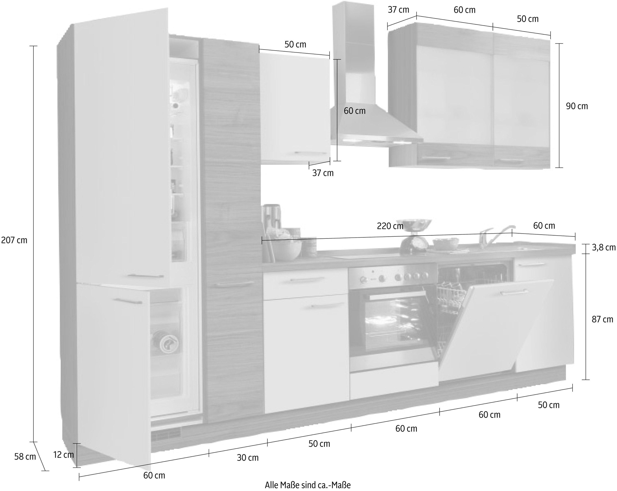KOCHSTATION Küchenzeile »"KS-Trea", wahlweise mit E-Geräten, höhenverstellbare Füße«, vormontiert, mit Vollauszug und Soft-Close-Funktion, Breite 310 cm