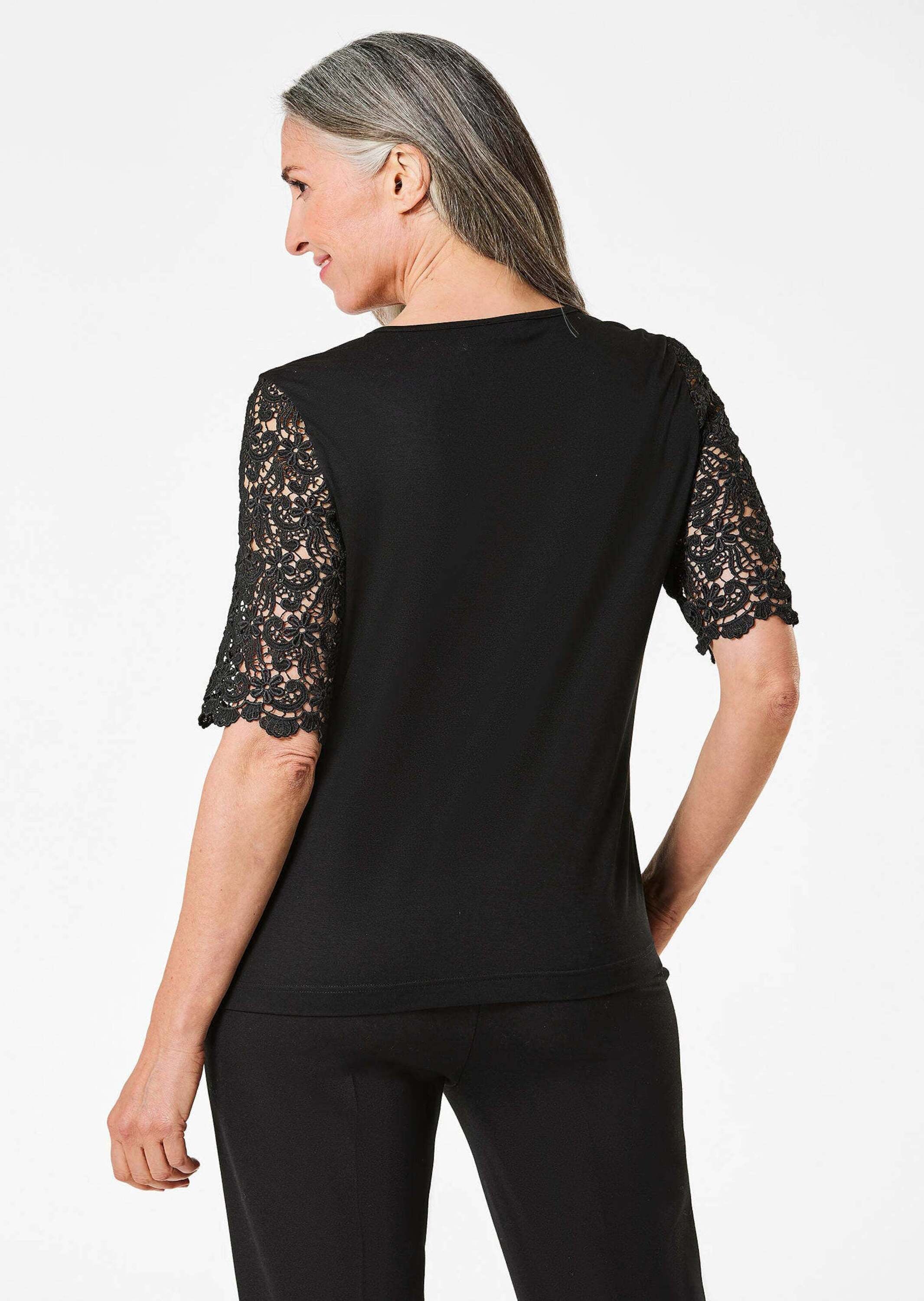 GOLDNER Langarm-Poloshirt »Shirt mit Spitze Shirt mit effektvoller Spitze«