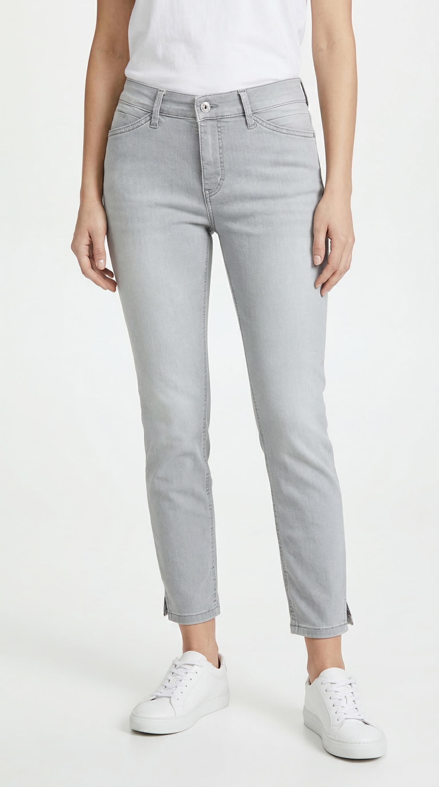 7/8-Jeans MAC "Dream Summer", Damen, Gr. 38, Länge 26, authentic light grau used, Denim/Jeans, Obermaterial: 75% Baumwolle, 12% Modal, 9% Polyester, 4% Elasthan, figurbetont knöchelfrei, Jeans, verkürzt mit Schlitz am Saum