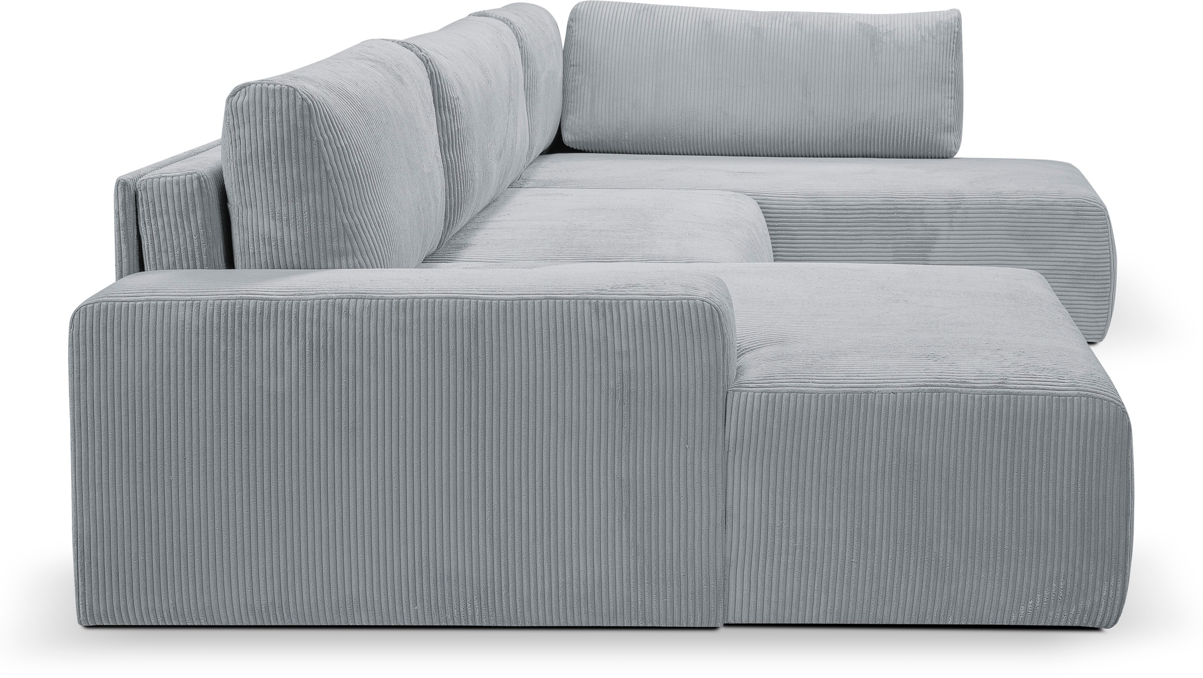 WERK2 Wohnlandschaft »Rotterdam-U, U-Form, in kuschelweichem Cord oder Breitcord«, Design Sofa mit Schlaffunktion & Bettkasten, Cord, Grau