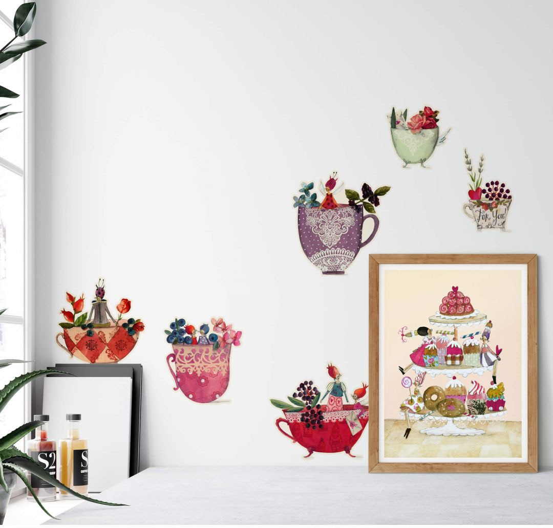 Wall-Art Wandtattoo »Bunte Blumen Fee Tassen«, (1 St.) bestellen | BAUR