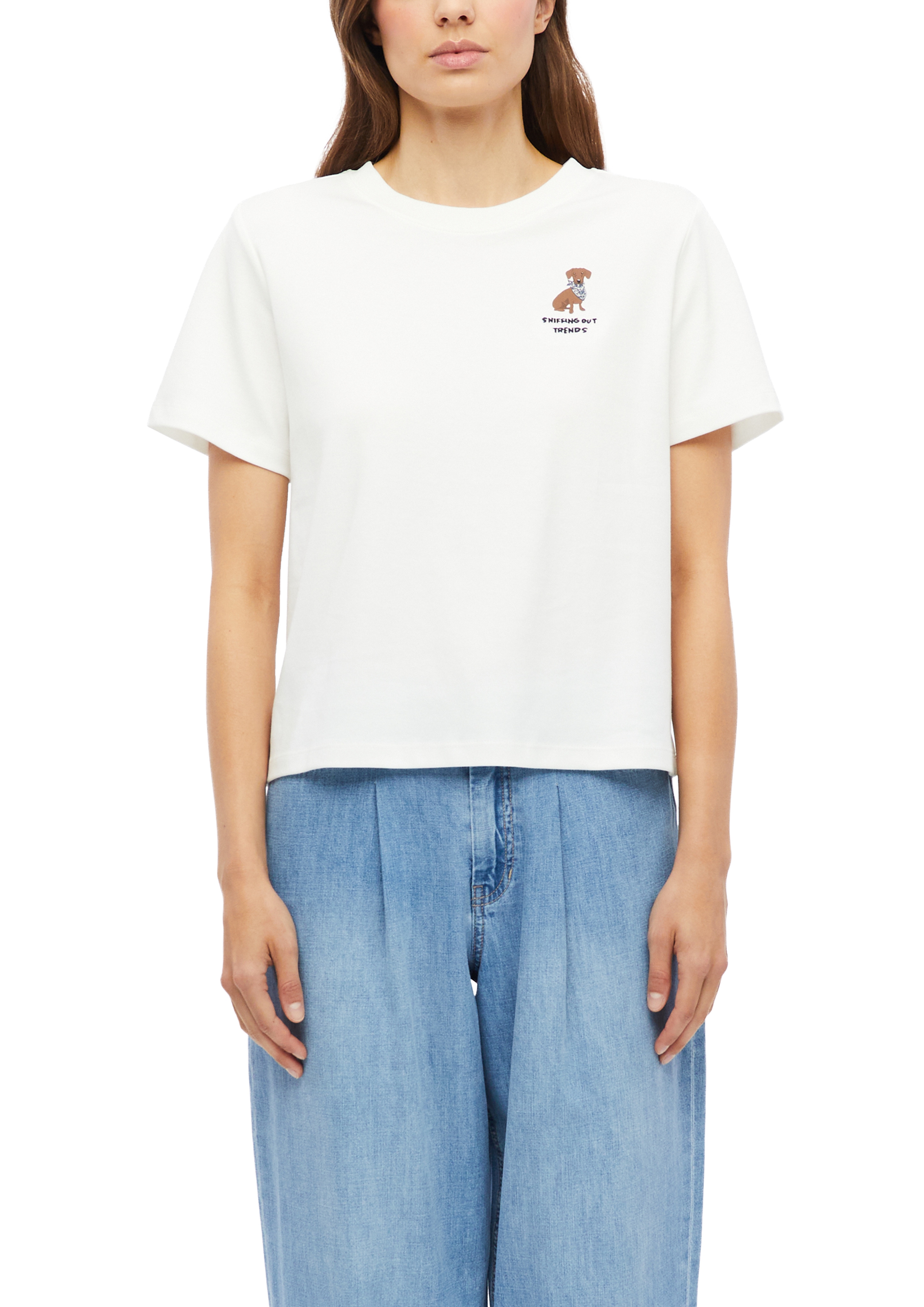 s.Oliver Kurzarmshirt Sommershirt mit kleinem Print/Stickerei