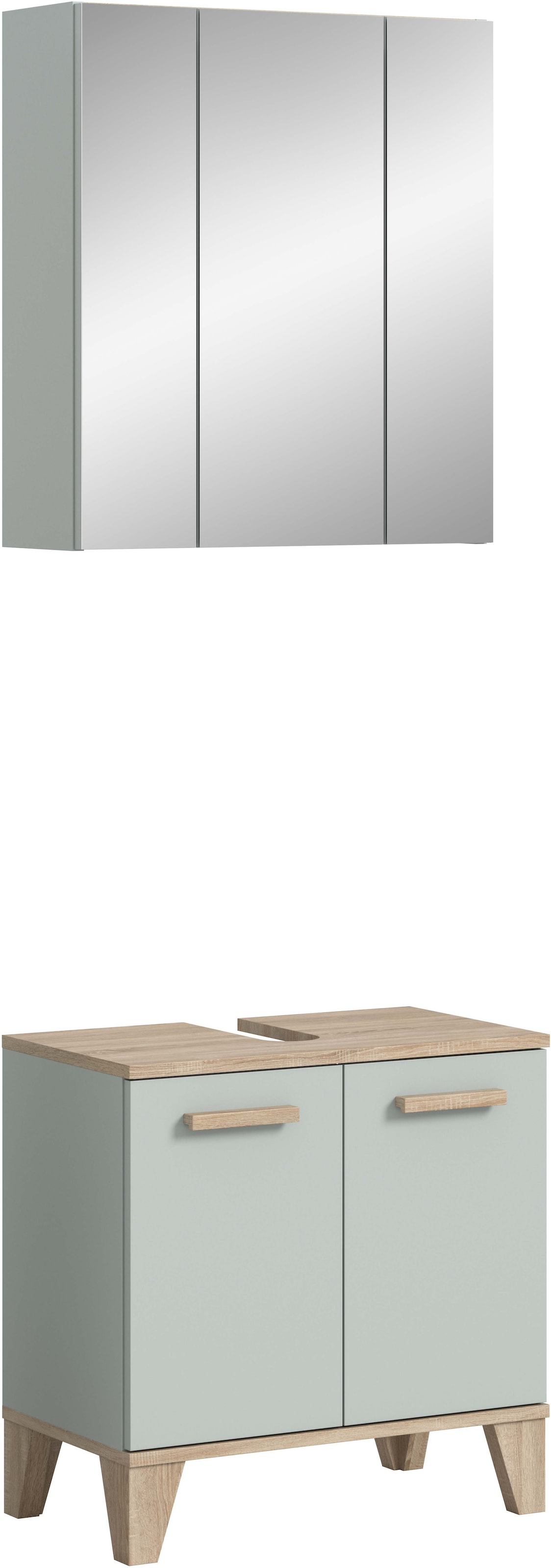 welltime Badmöbel-Set "MINTTU, 2-teilige moderne Badkombination im SCANDI-Look" bestehend aus: Waschbeckenunterschrank & Spiegelschrank, 2 Stk. tlg.