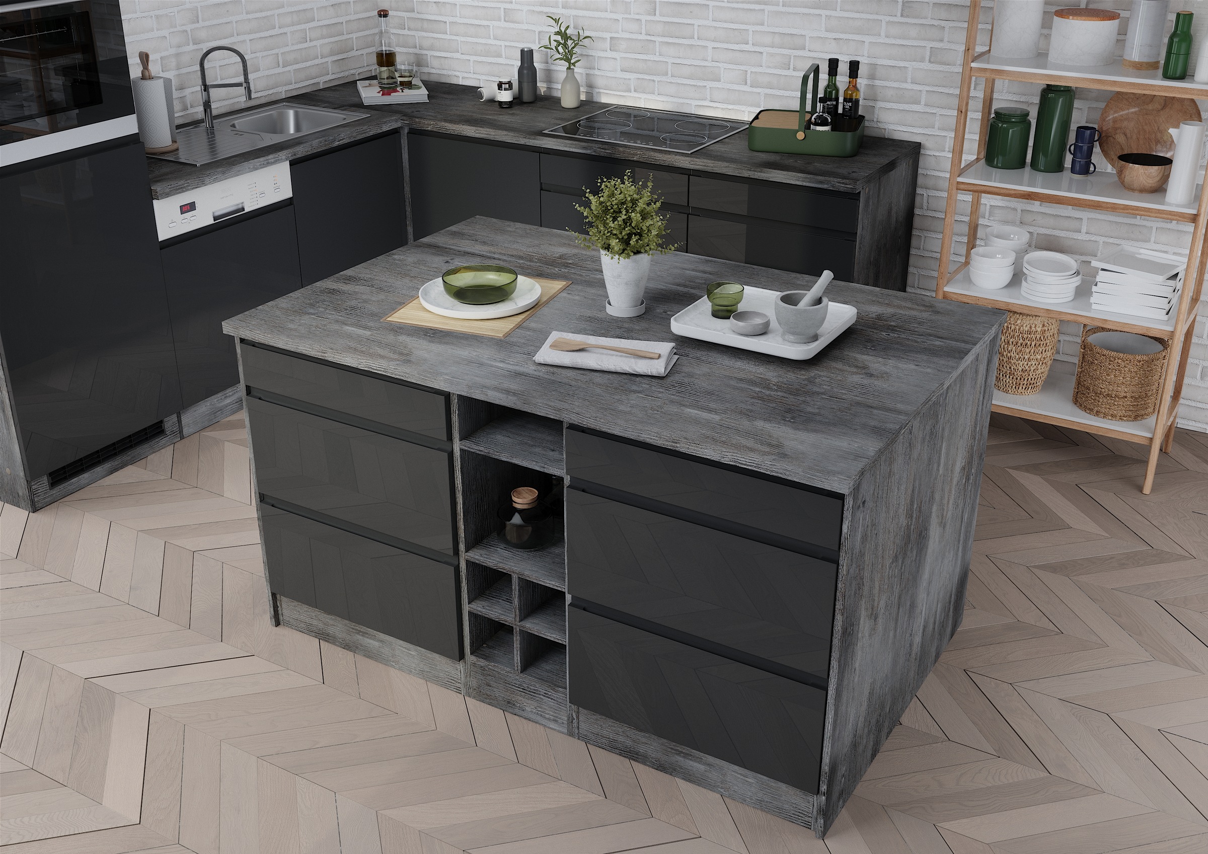 HELD MÖBEL Kücheninsel "Virginia", Breite 153 cm, MDF-Fronten, Flaschenrega günstig online kaufen