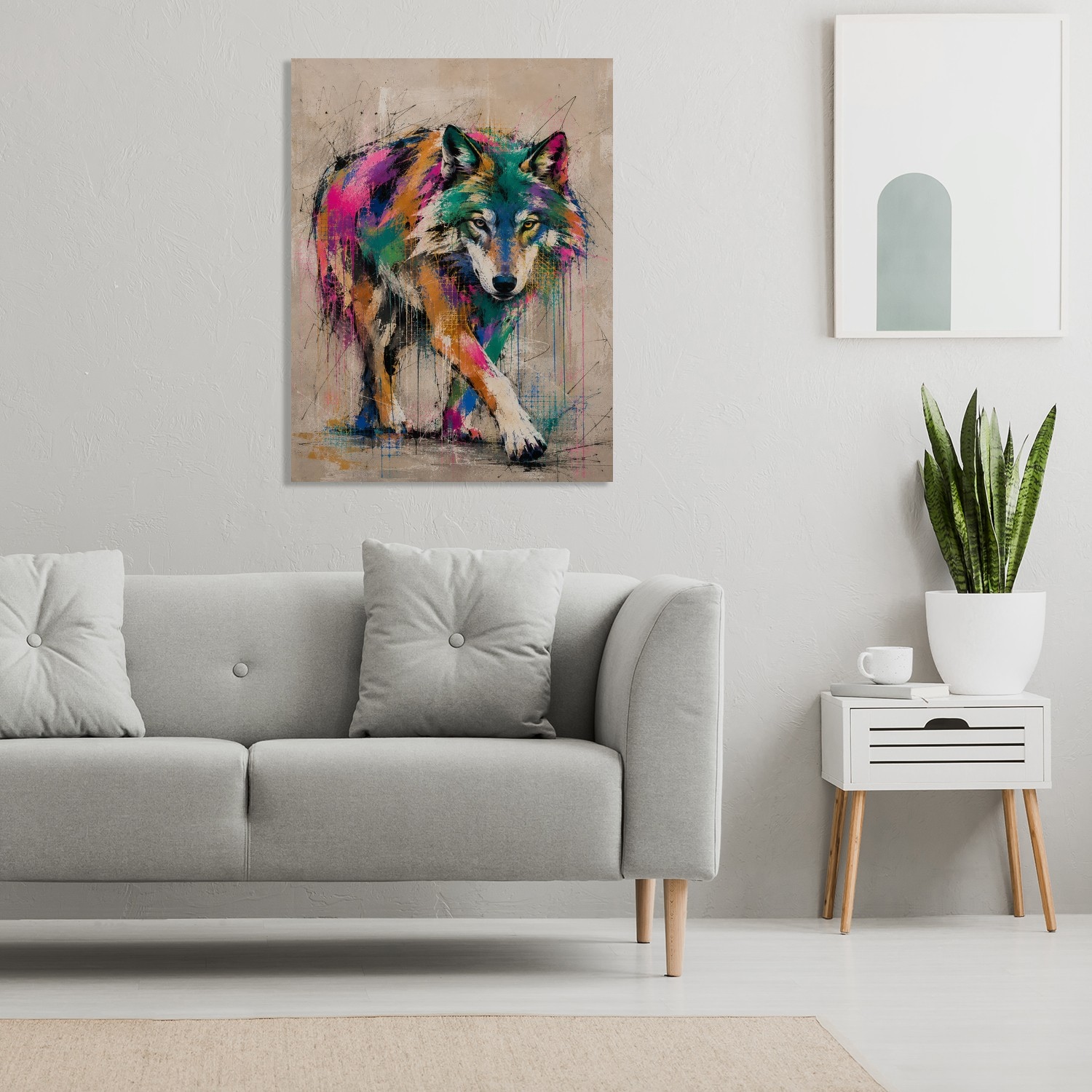 queence Acrylglasbild »Urban Art Bunter Wolf« Abstrakt | Tiere | Wolfbilder 1 Stk. tlg. Wandbild Wohnzimmerdeko buntes Tiermotiv Abstrakte Kunst