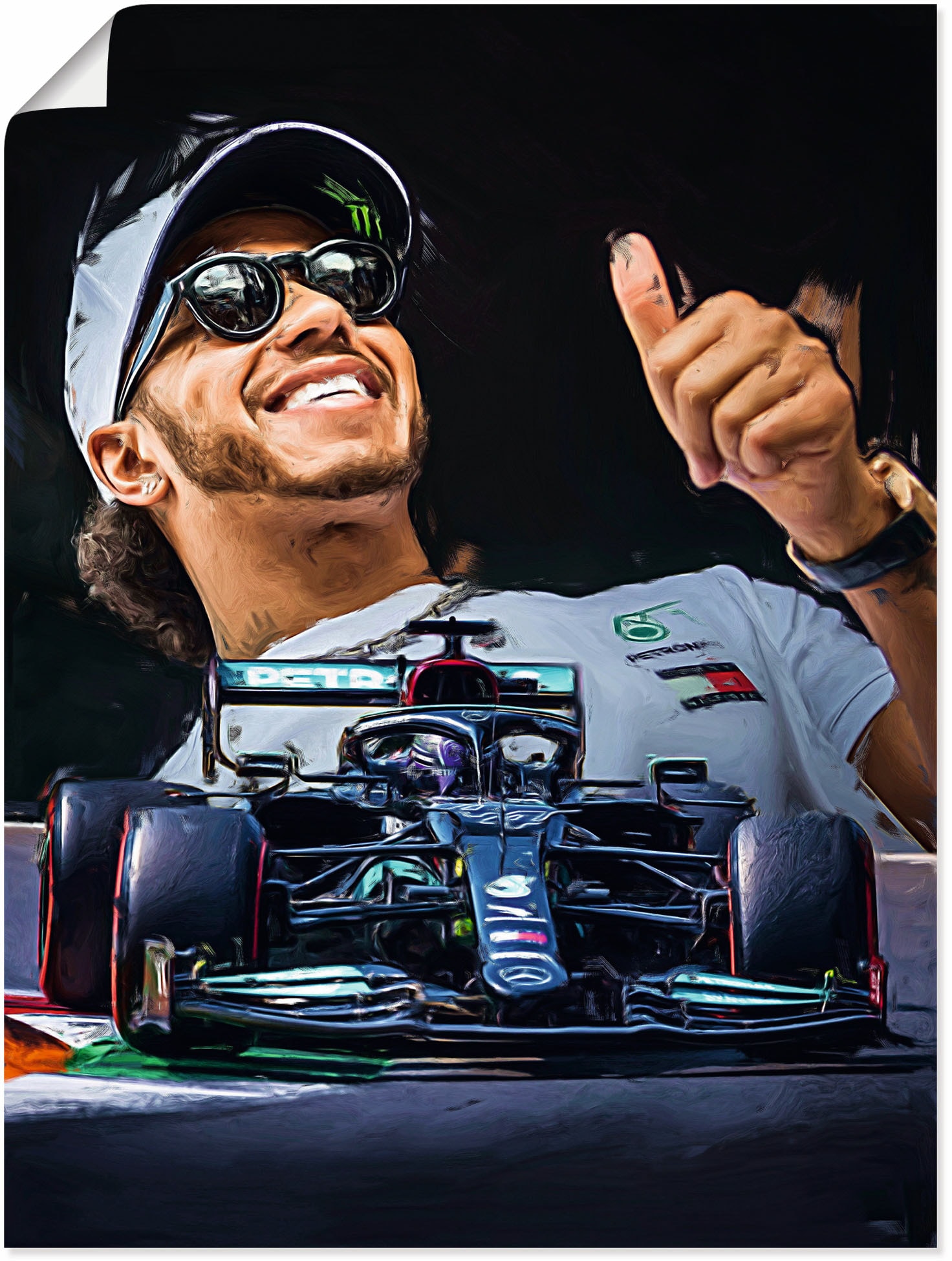 Artland Wandbild "Sir Lewis Hamilton alias LH44", Auto, (1 St.), als Alubild, Outdoorbild, Leinwandbild, Poster in versc