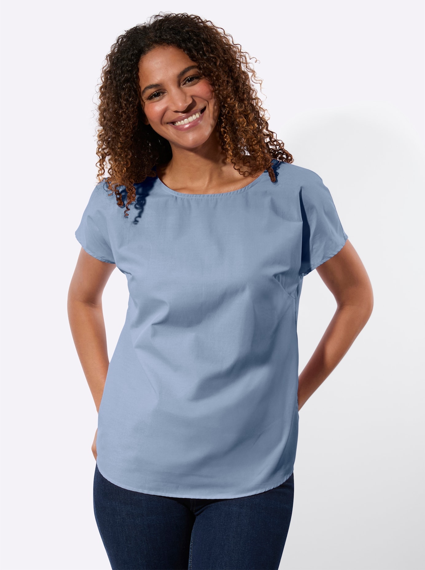Schlupfbluse CASUAL LOOKS, Damen, Gr. 36, bleu, 50% Baumwolle, 50% Polyester, unifarben, Rundhals, Blusen Schlupfbluse