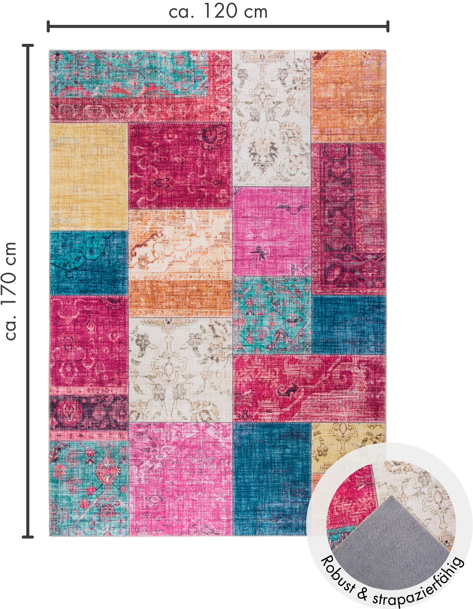 LUXOR living Teppich »Prima 2«, rechteckig, 7 mm Höhe, Kurzflor, Patchwork Muster, Vintage Design, Wohnzimmer