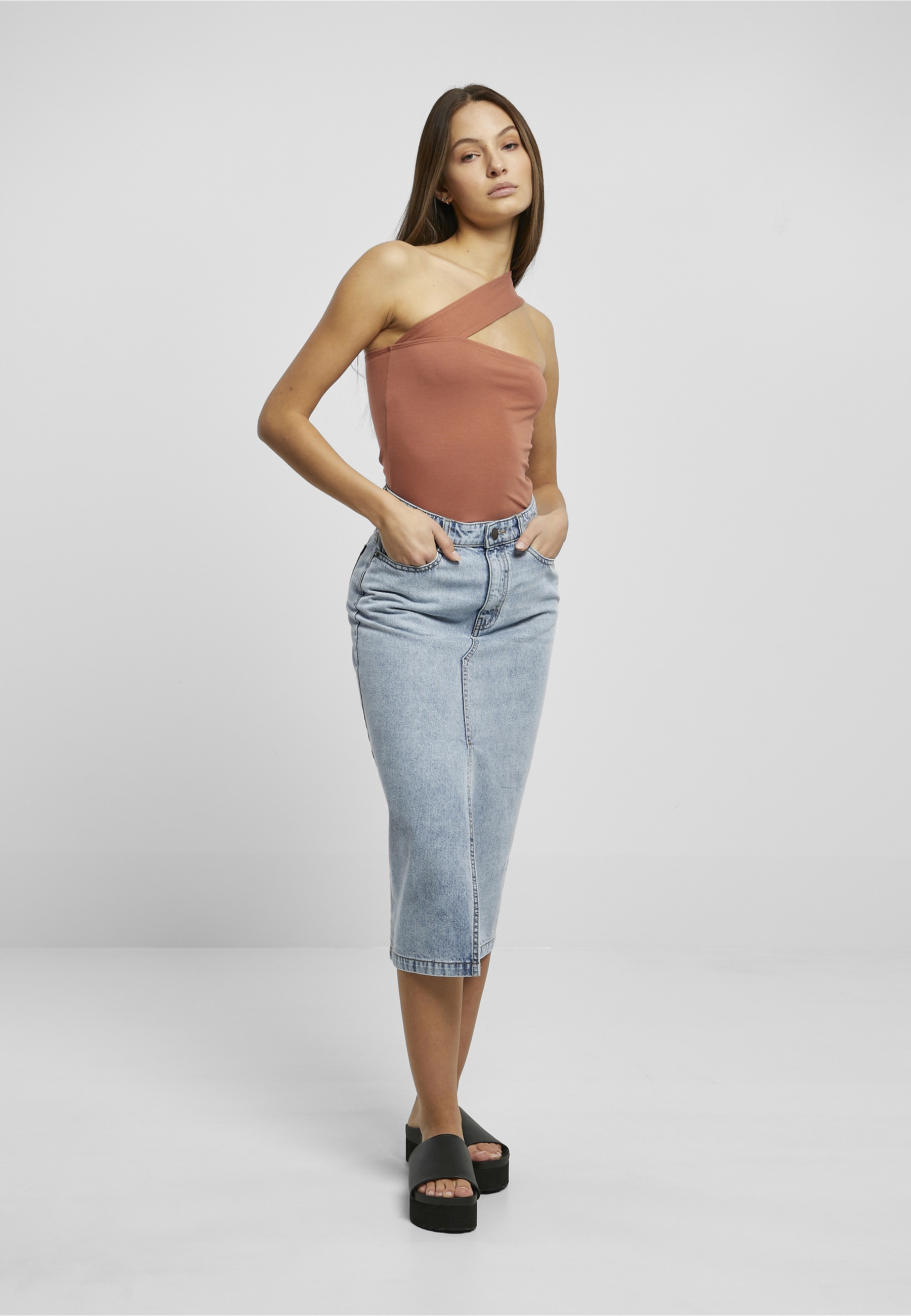 URBAN CLASSICS Jerseyrock »Urban Classics Damen Ladies Midi Denim Skirt« 1 Stk.