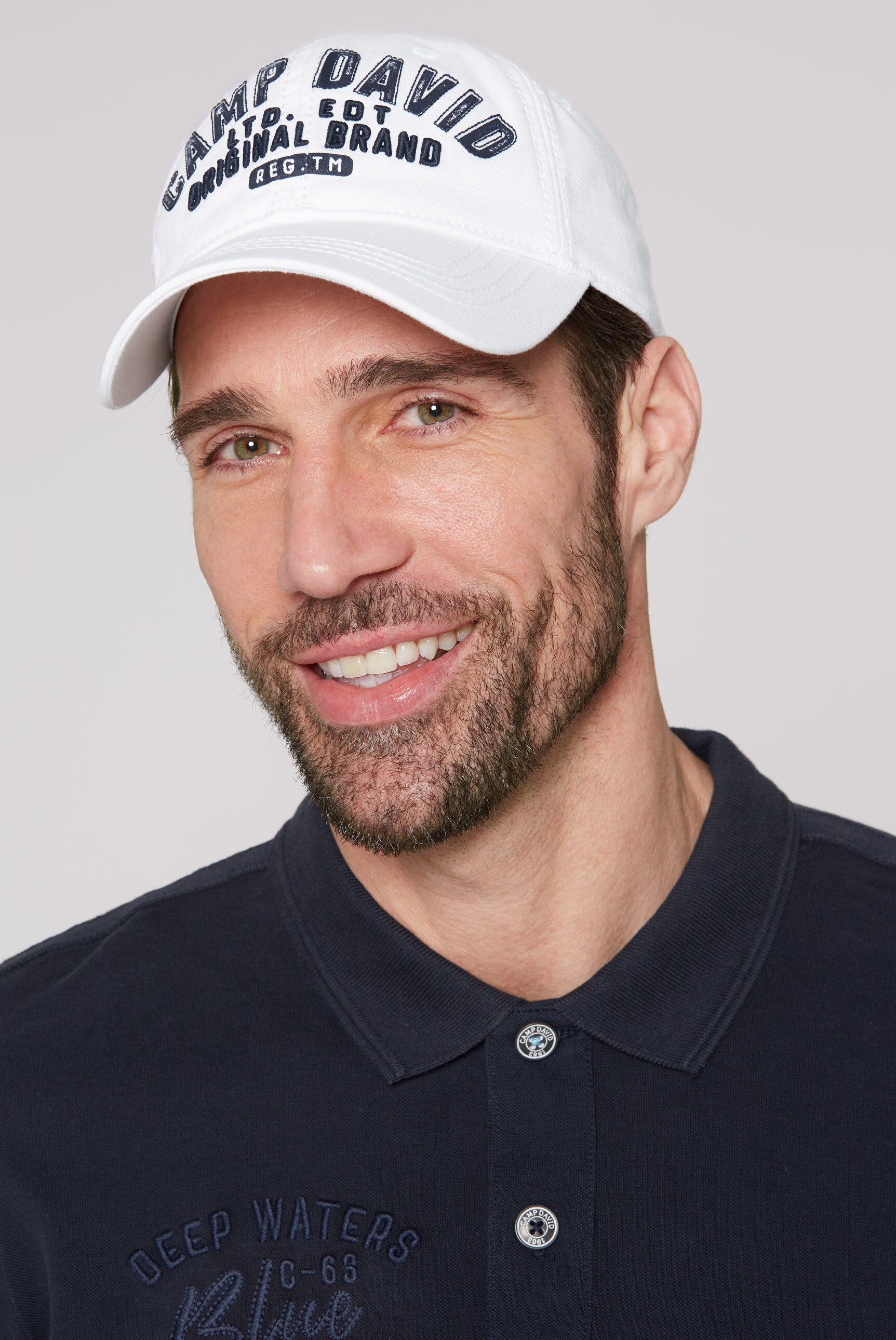 CAMP DAVID Herren Baseball Cap, weiß, bestickt, Baumwolle, Caps, mit Klett-Verschluss