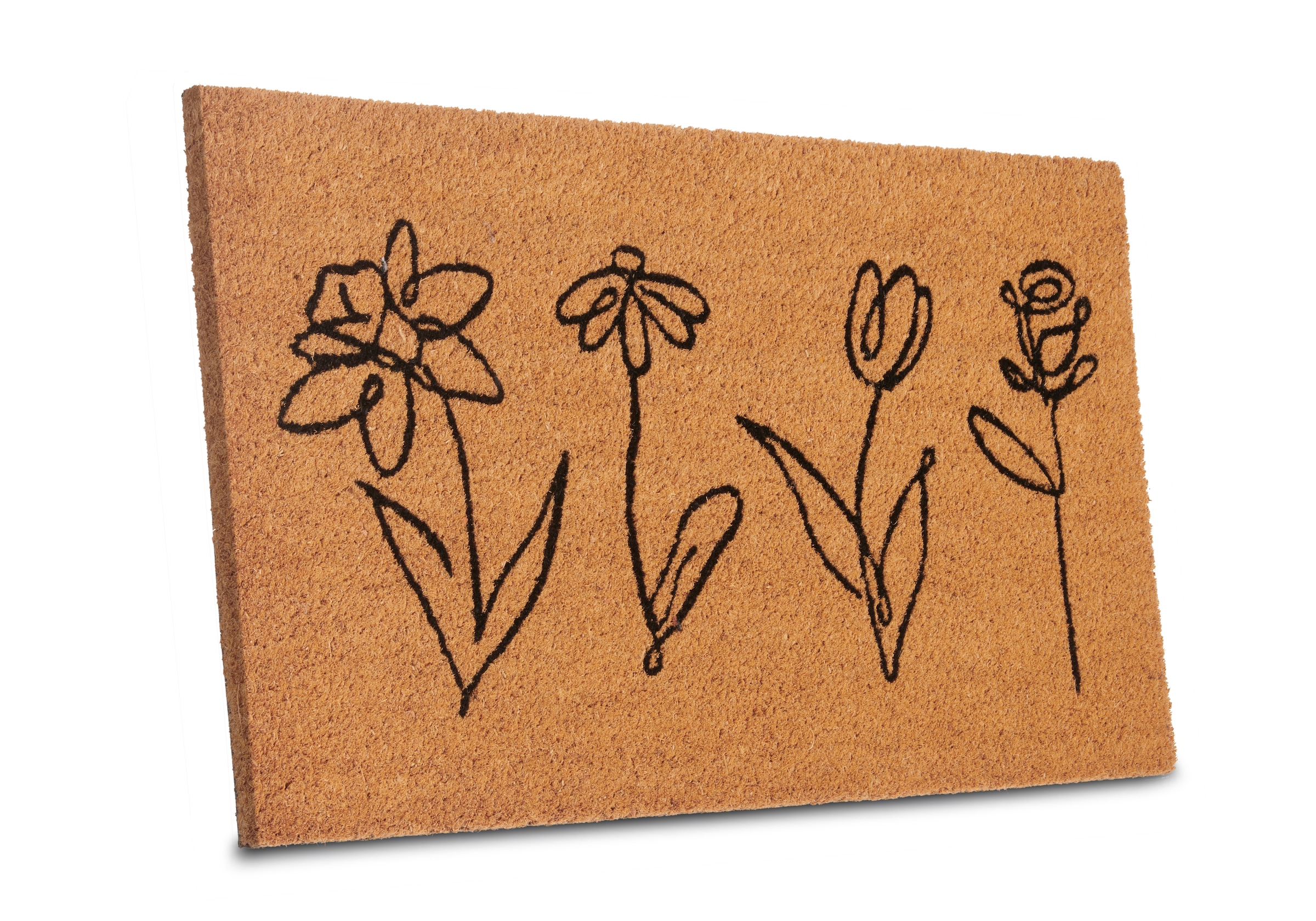 HANSE Home Fußmatte »Kokos Line-Art Flowers, Türmatte«, rechteckig, 15 mm Höhe, Schmutzfangmatte, Rutschfest, Outdoor, Innen, Außen, Kokosmatte, Flur