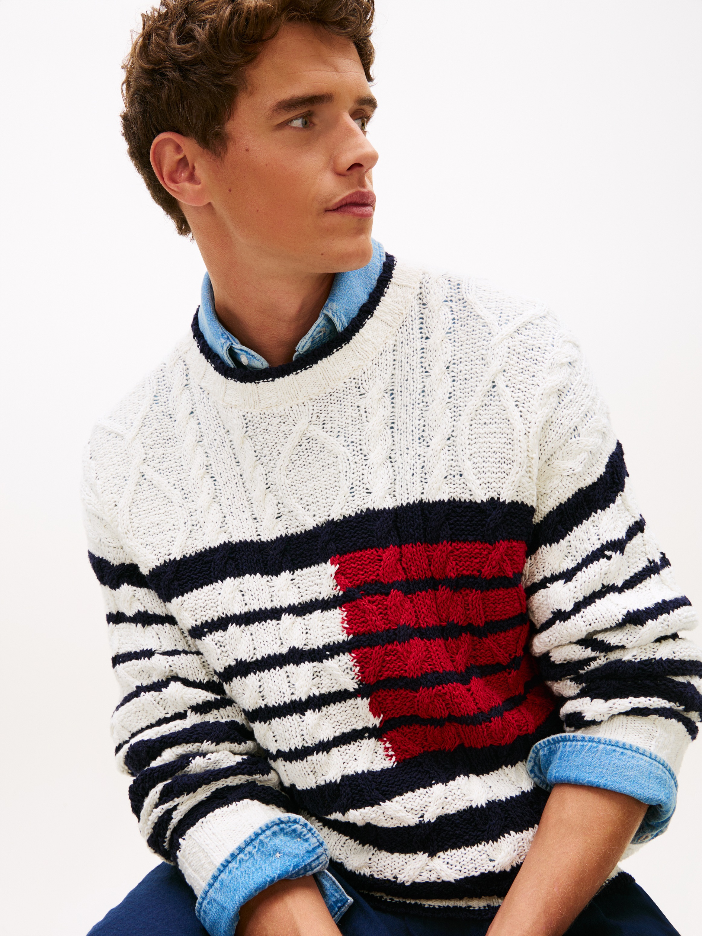 Tommy Hilfiger Strickpullover "BRETON FLAG CABLE" Regular fit mit Rundhalsa günstig online kaufen