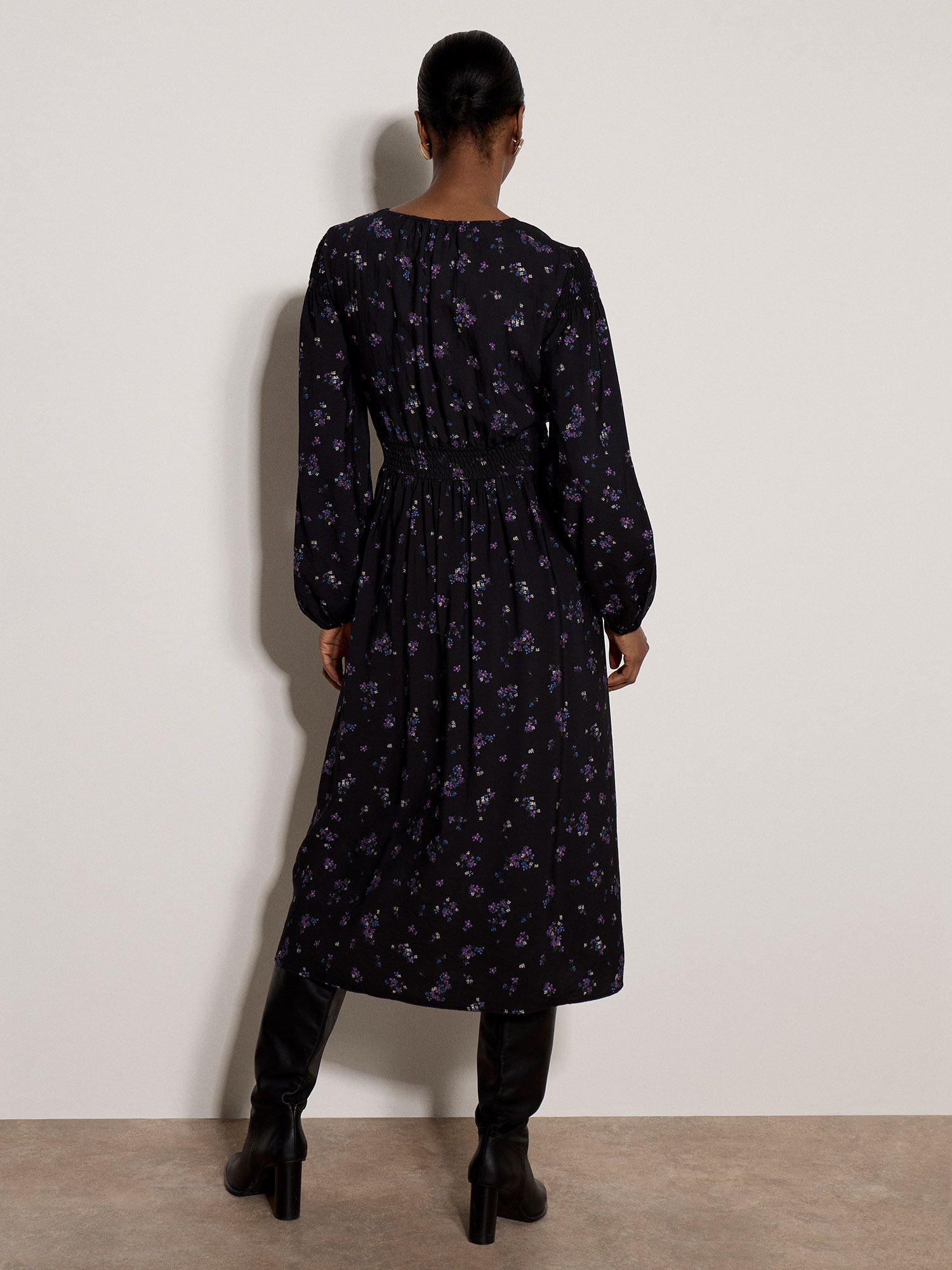 Apricot Midikleid »Wadenlanges Vintagekleid« mit Smok-Details