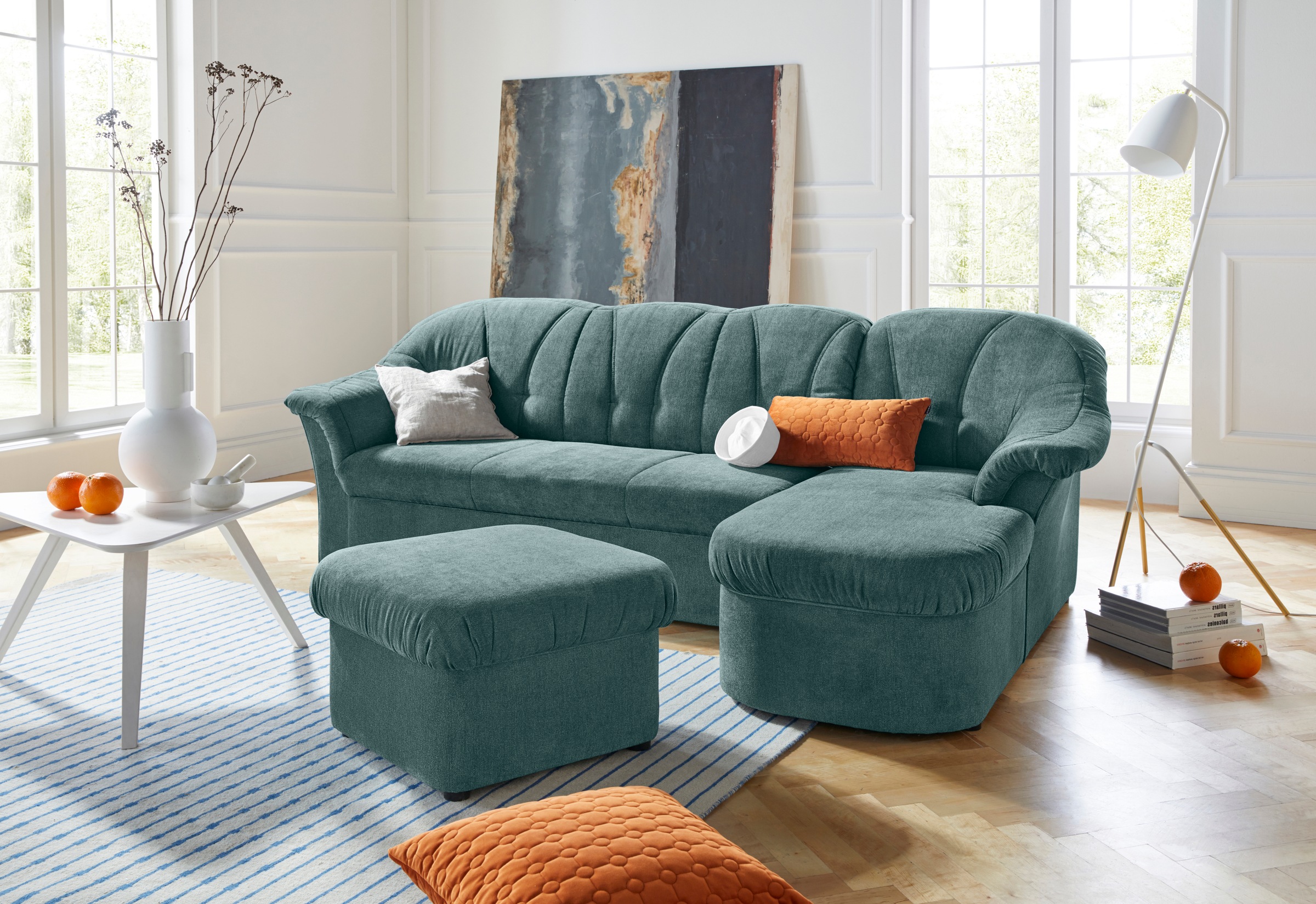 DOMO collection Ecksofa "Pegnitz, elegante Rückensteppung, komfortabel, L-F günstig online kaufen