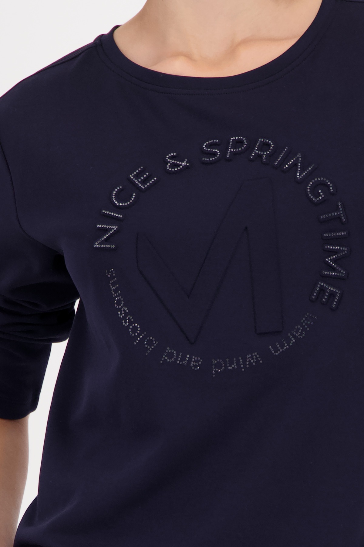 Monari Sweatshirt , Rundhalsausschnitt, Prägedruck mit Strasssteinen, Regular Fit
